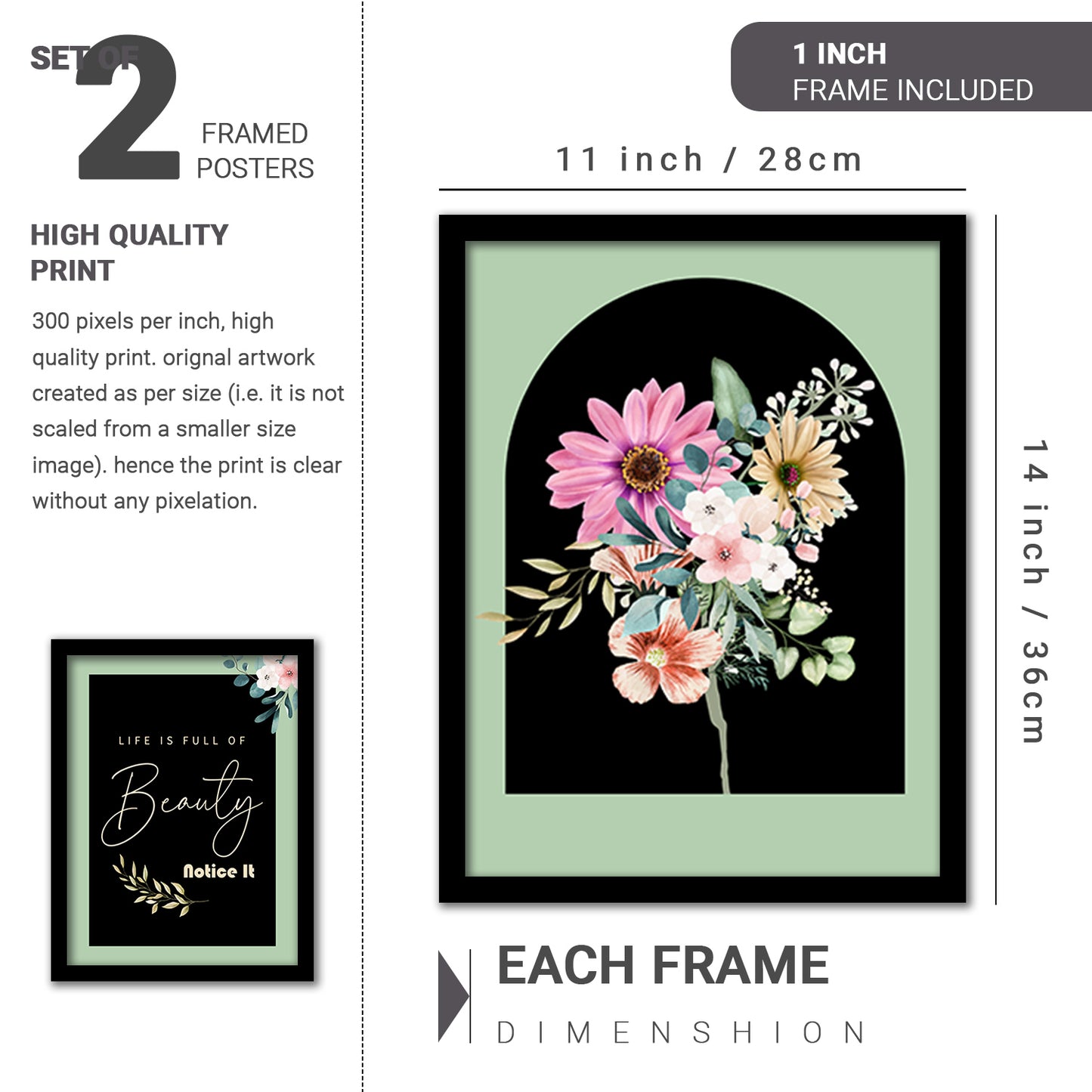 Modern Art Framed Wall Painting Poster for Living room Bedroom Office Gifts Home Decoration Set Of 2