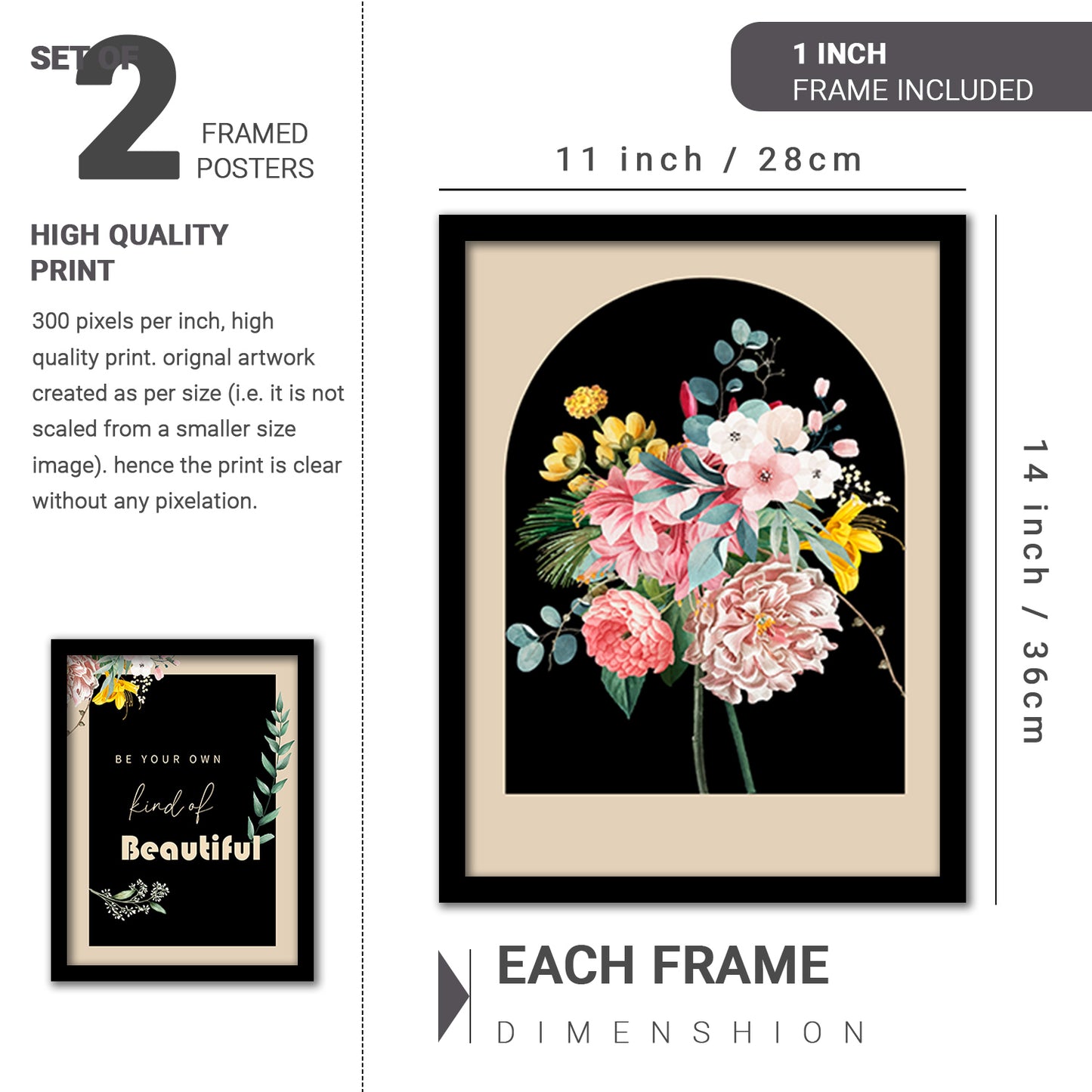 Modern Art Framed Wall Painting Poster for Living room Bedroom Office Gifts Home Decoration Set Of 2