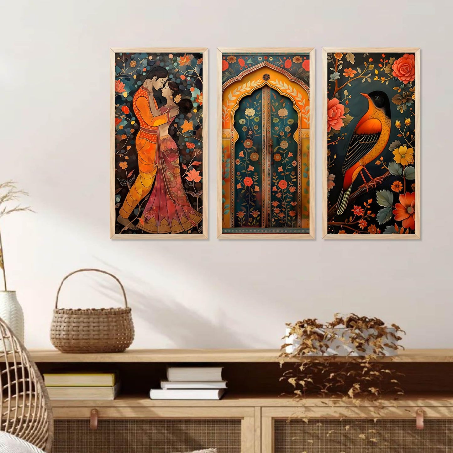 Traditional Indian Madhubani Art with Frame for Home and Office Wall Decor