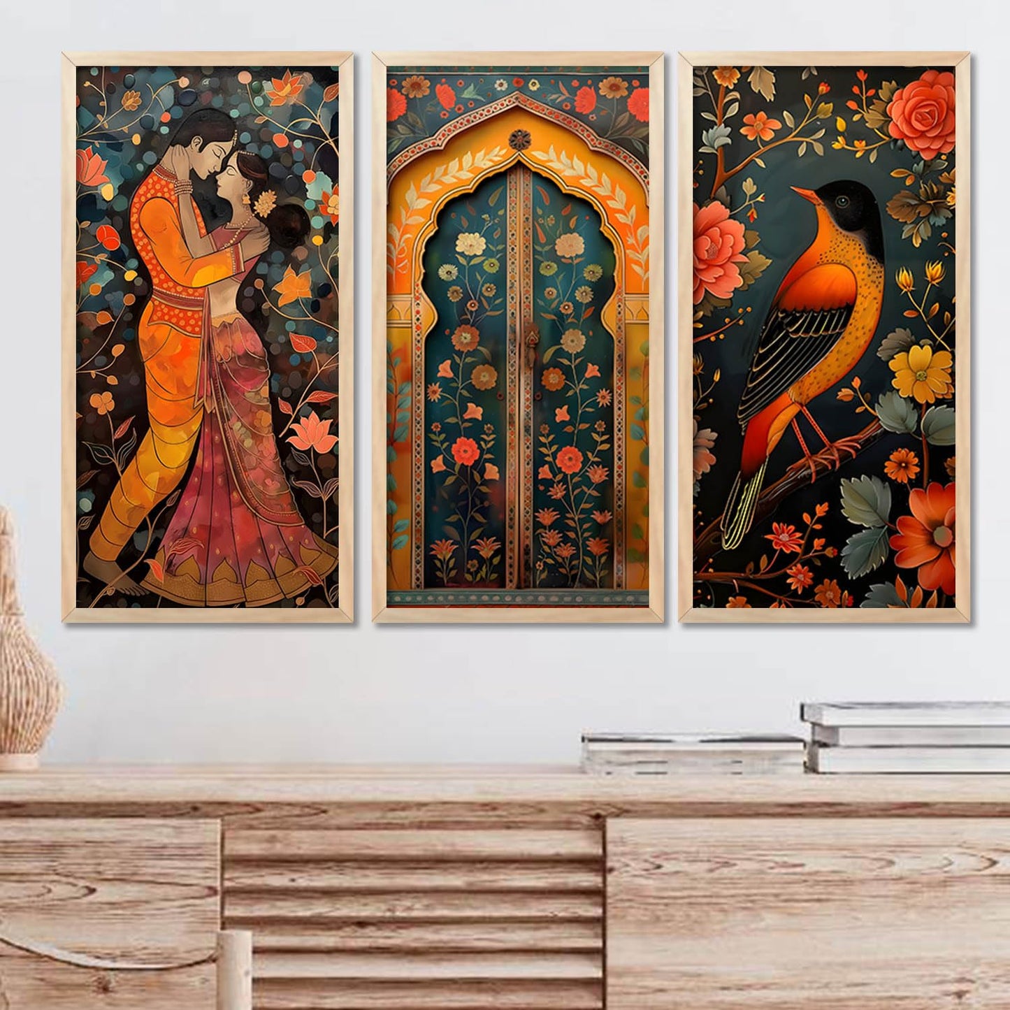 Traditional Indian Madhubani Art with Frame for Home and Office Wall Decor