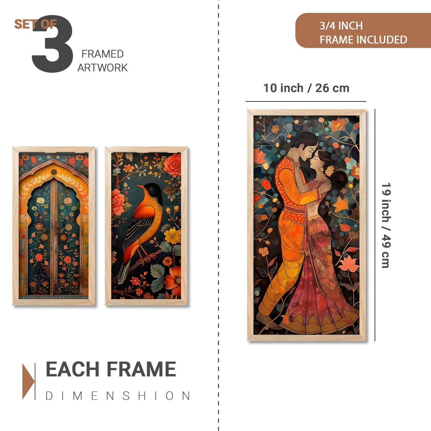 Traditional Indian Madhubani Art with Frame for Home and Office Wall Decor