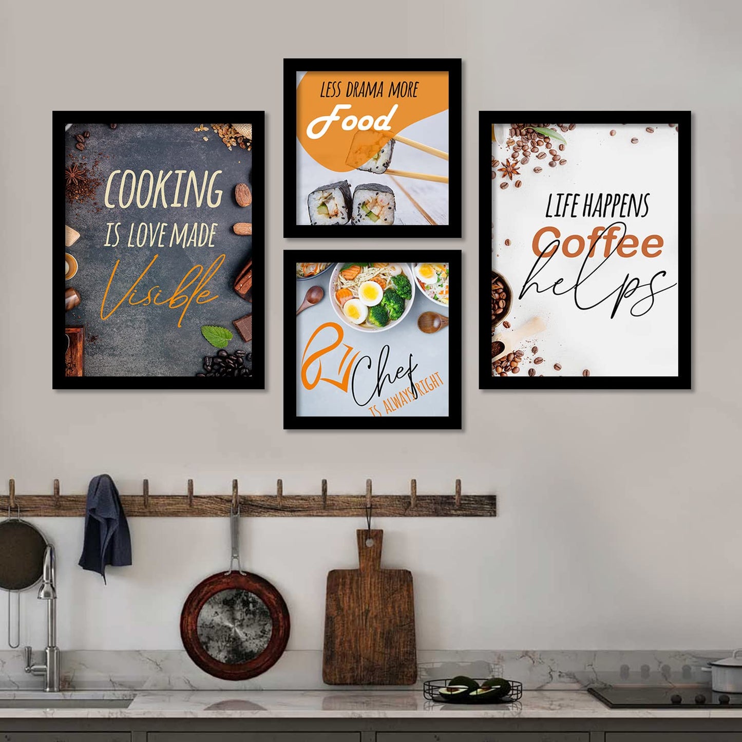 Wall Decor Modern Art Framed Wall Painting Poster for Living room Bedroom Office Gifts Home Decoration Frame In Beige (Set of 4) 11x14 Inches