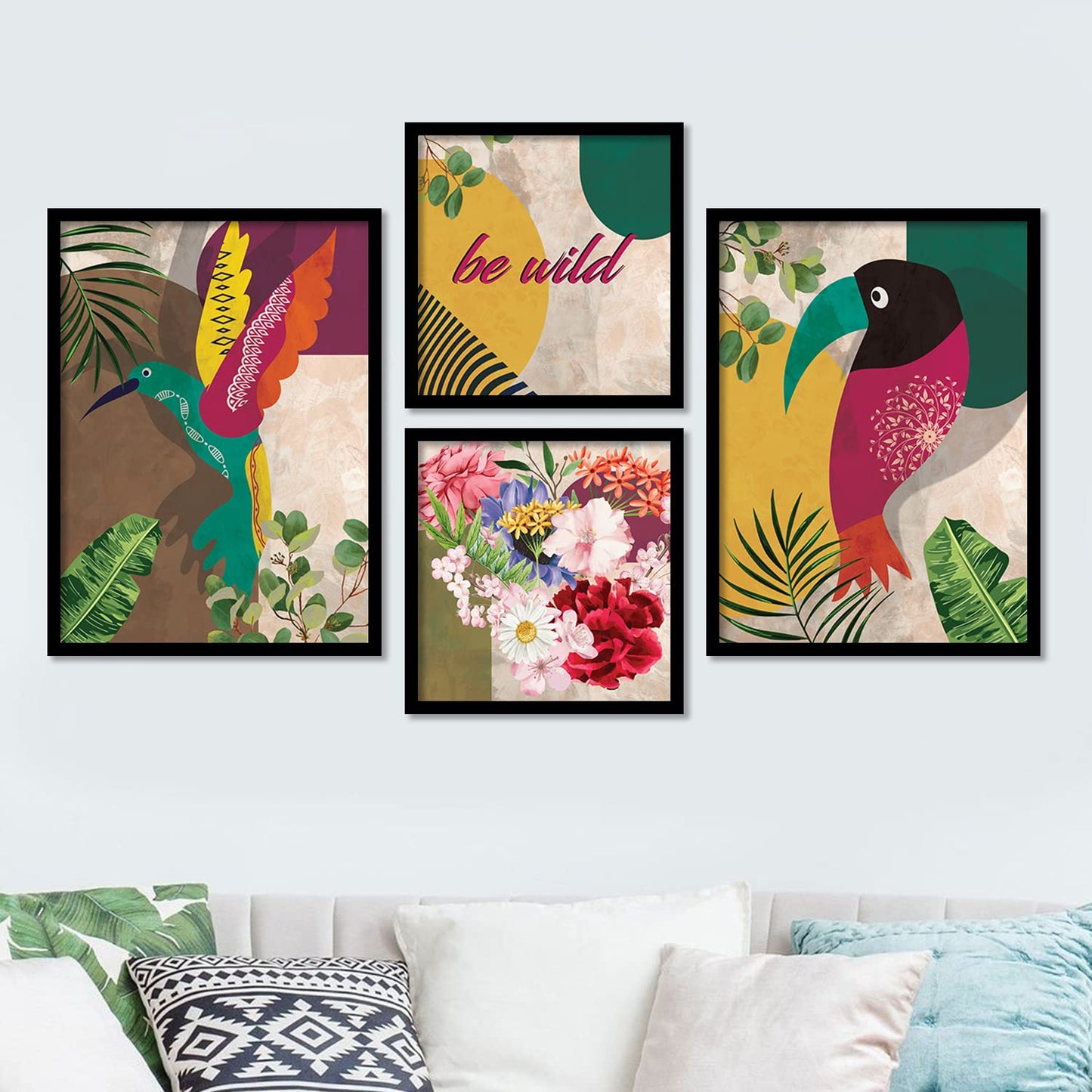 Wall Decor Modern Art Framed Wall Painting Poster for Living room Bedroom Office Gifts Home Decoration Frame In Black (Set of 4) 11x14 Inches