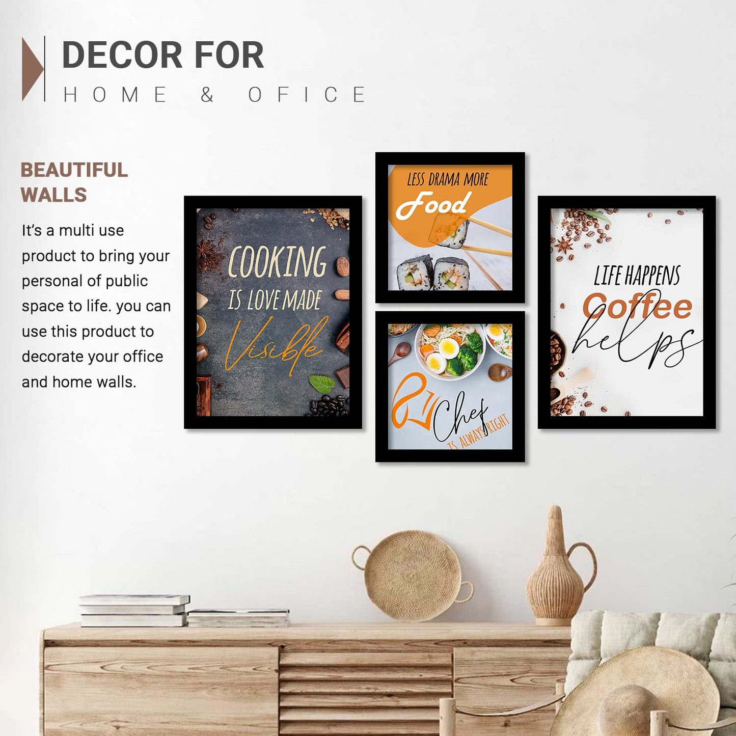 Wall Decor Modern Art Framed Wall Painting Poster for Living room Bedroom Office Gifts Home Decoration Frame In Beige (Set of 4) 11x14 Inches