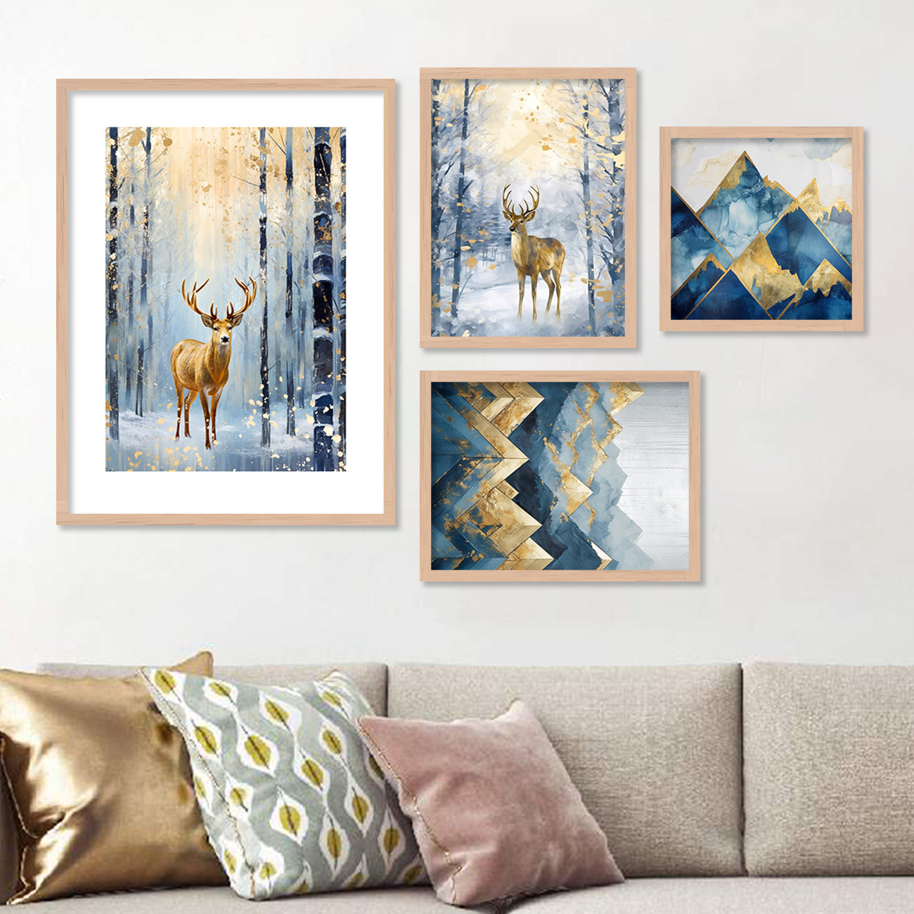 Deer Art Painting with Frame for Living Room Bedroom Office Wall Decor