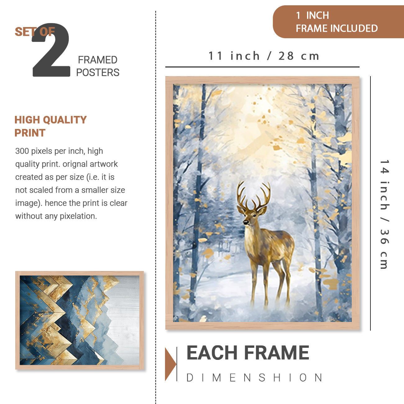 Deer Art Painting with Frame for Living Room Bedroom Office Wall Decor