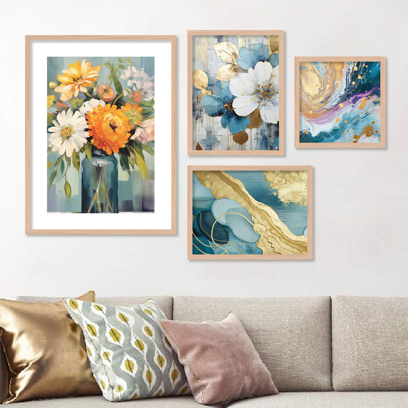 Aesthetics Modern Floral Art Painting with Frame for Living Room Bedroom Office Wall Decor