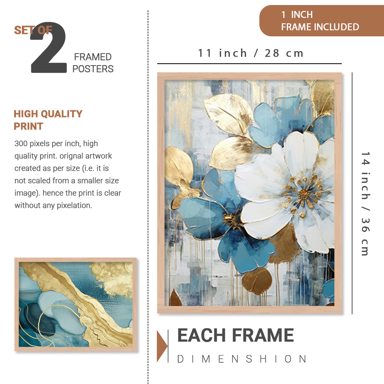 Aesthetics Modern Floral Art Painting with Frame for Living Room Bedroom Office Wall Decor