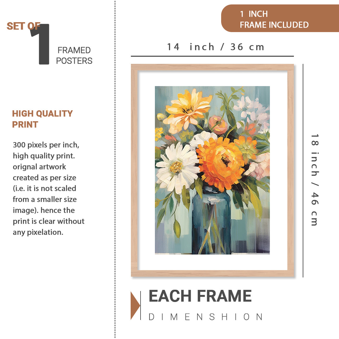 Aesthetics Modern Floral Art Painting with Frame for Living Room Bedroom Office Wall Decor