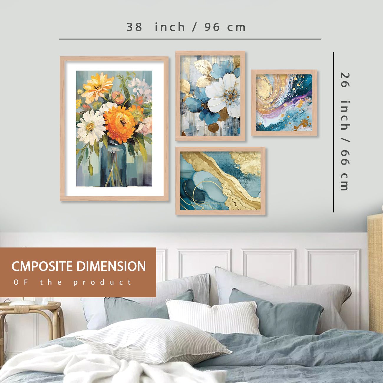 Aesthetics Modern Floral Art Painting with Frame for Living Room Bedroom Office Wall Decor