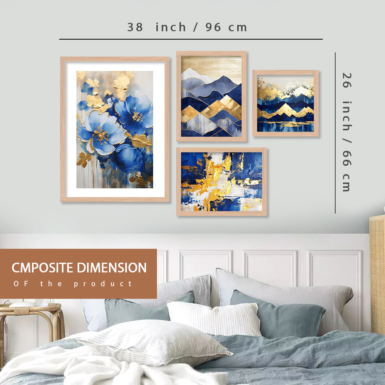 Aesthetic Blue Floral Modern Wall Decor Paintings with Frame for Home Decoration