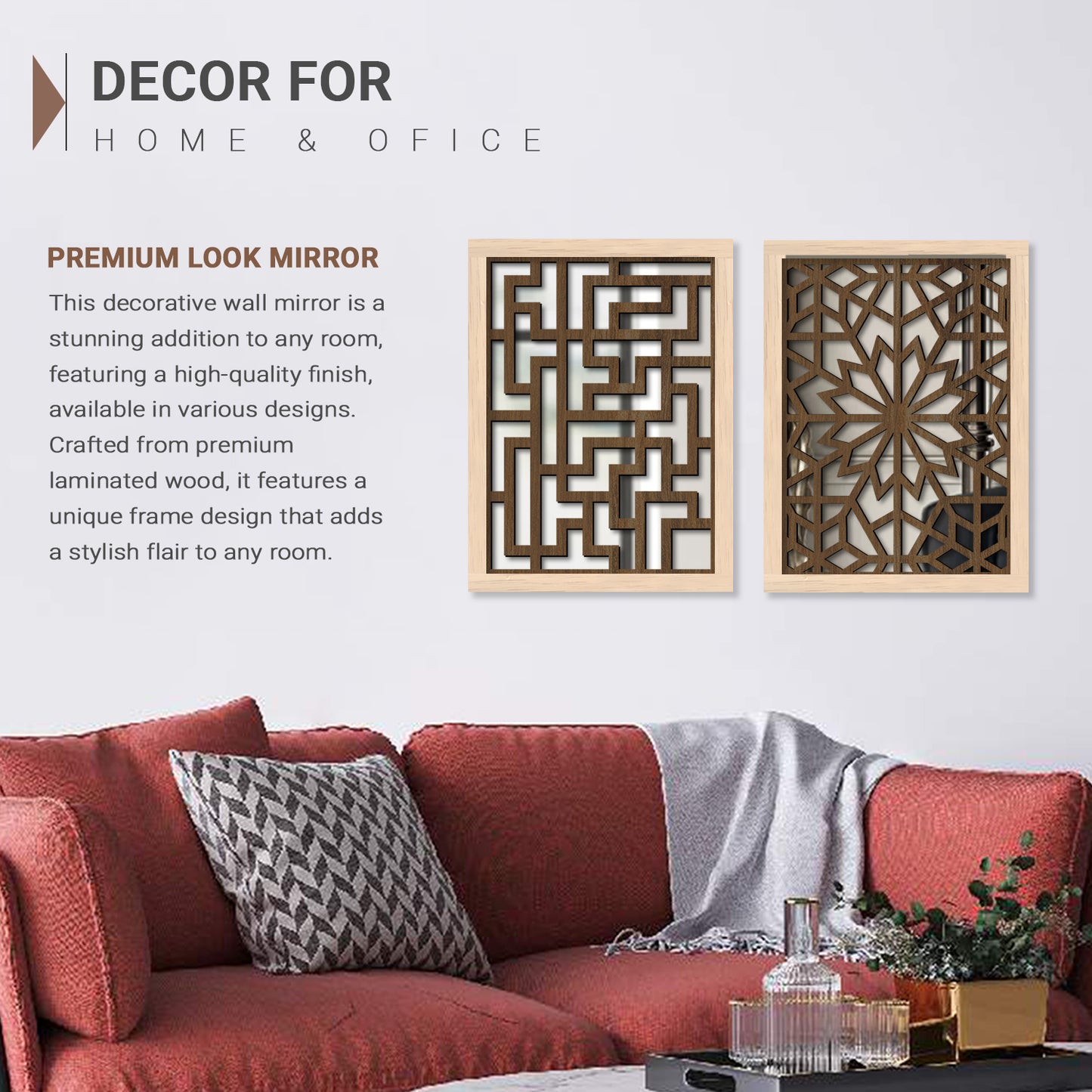 Decorative Mirror Wooden Wall Hanging for Home Decor - Wooden Jharokha Frames Mirror