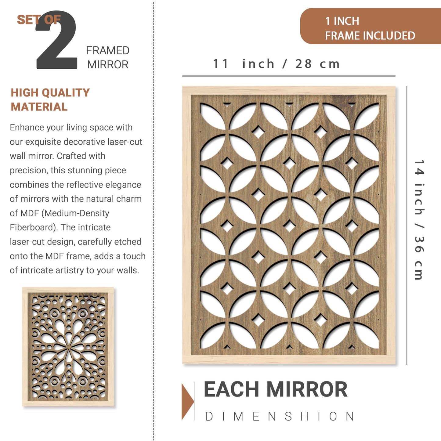 Decorative Mirror Wooden Wall Hanging for Home Decor - Wooden Jharokha Frames Mirror