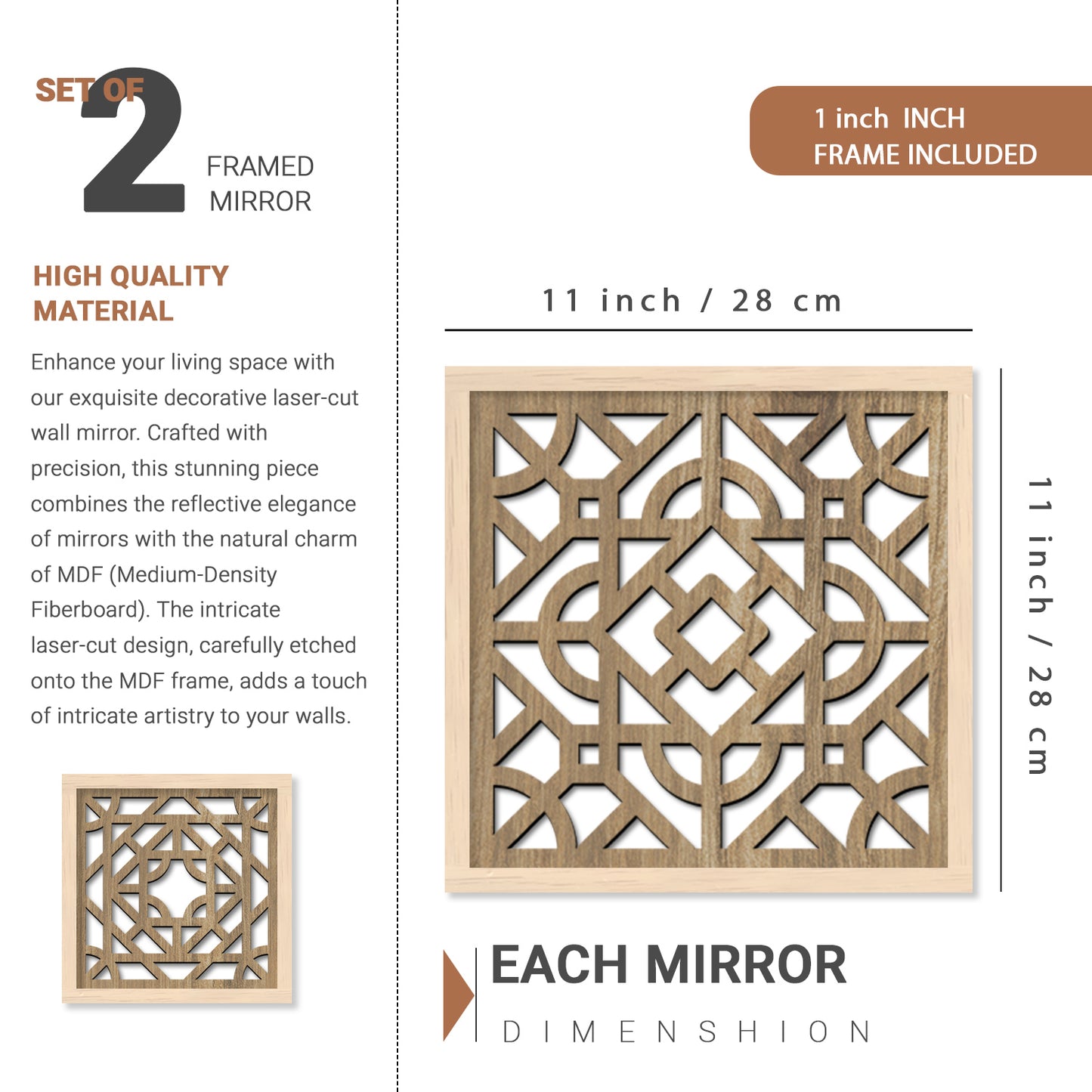 Decorative Mirror Wooden Wall Hanging for Home Decor - Wooden Jharokha Frames Mirror