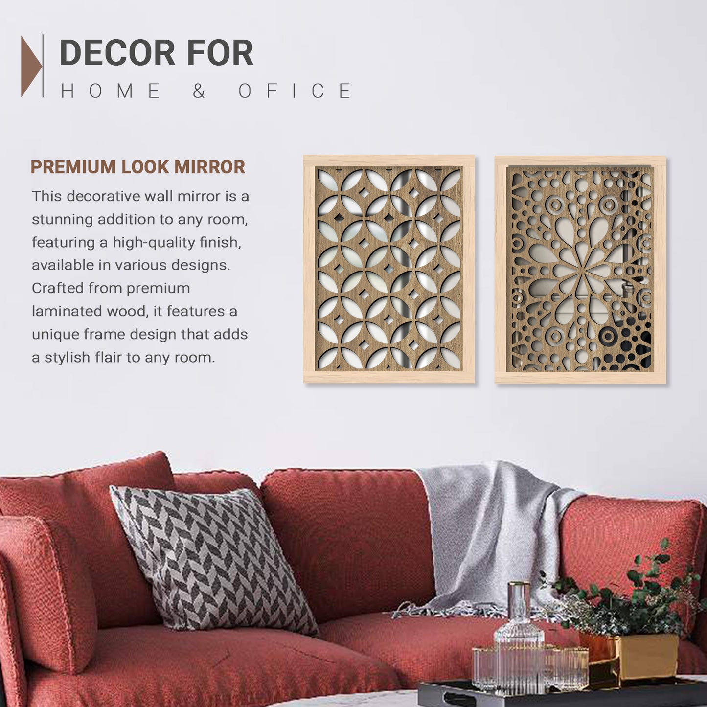 Decorative Mirror Wooden Wall Hanging for Home Decor - Wooden Jharokha Frames Mirror