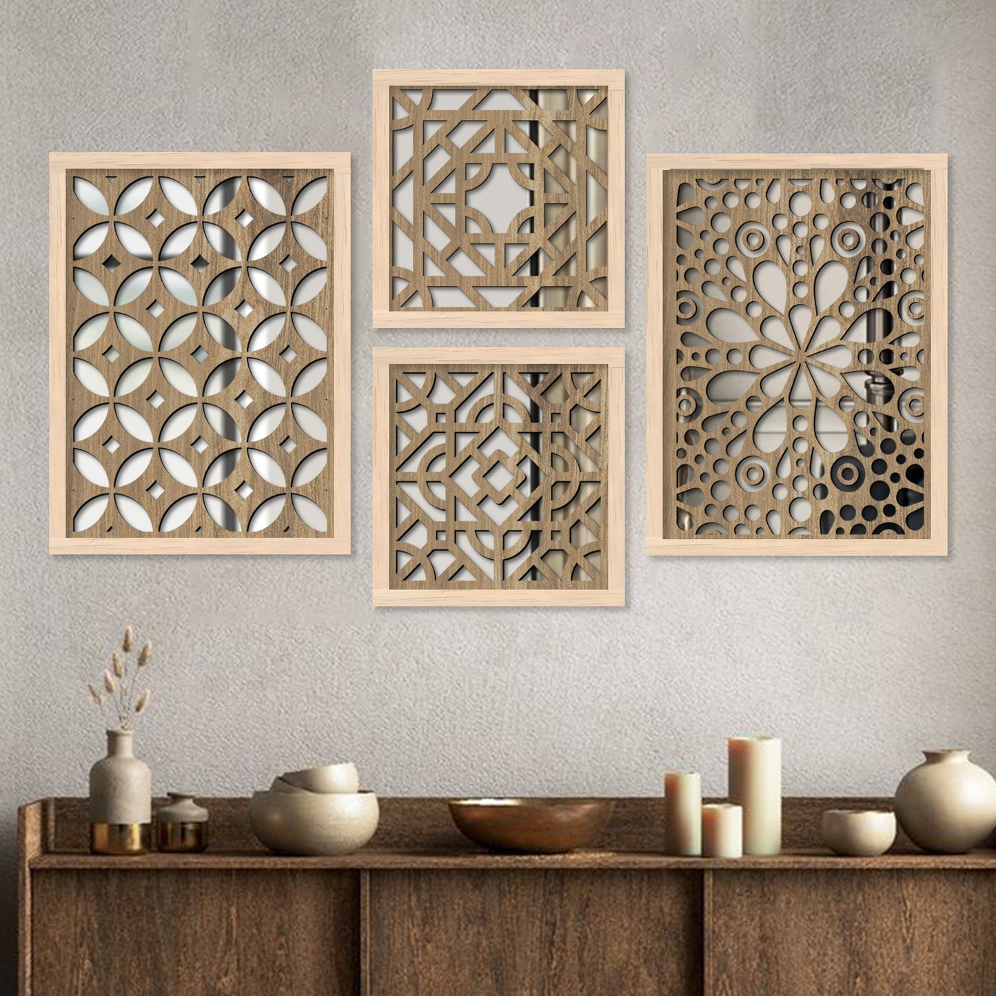 Decorative Mirror Wooden Wall Hanging for Home Decor - Wooden Jharokha Frames Mirror