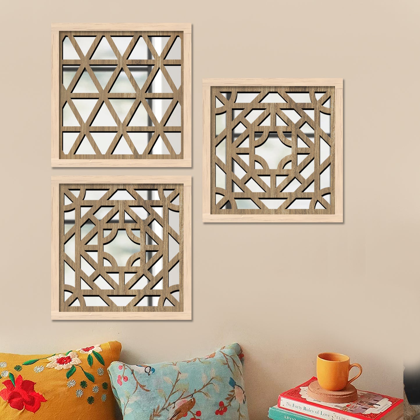 Decorative Mirror Wooden Wall Hanging for Home Decor - Wooden Jharokha Frames Mirror