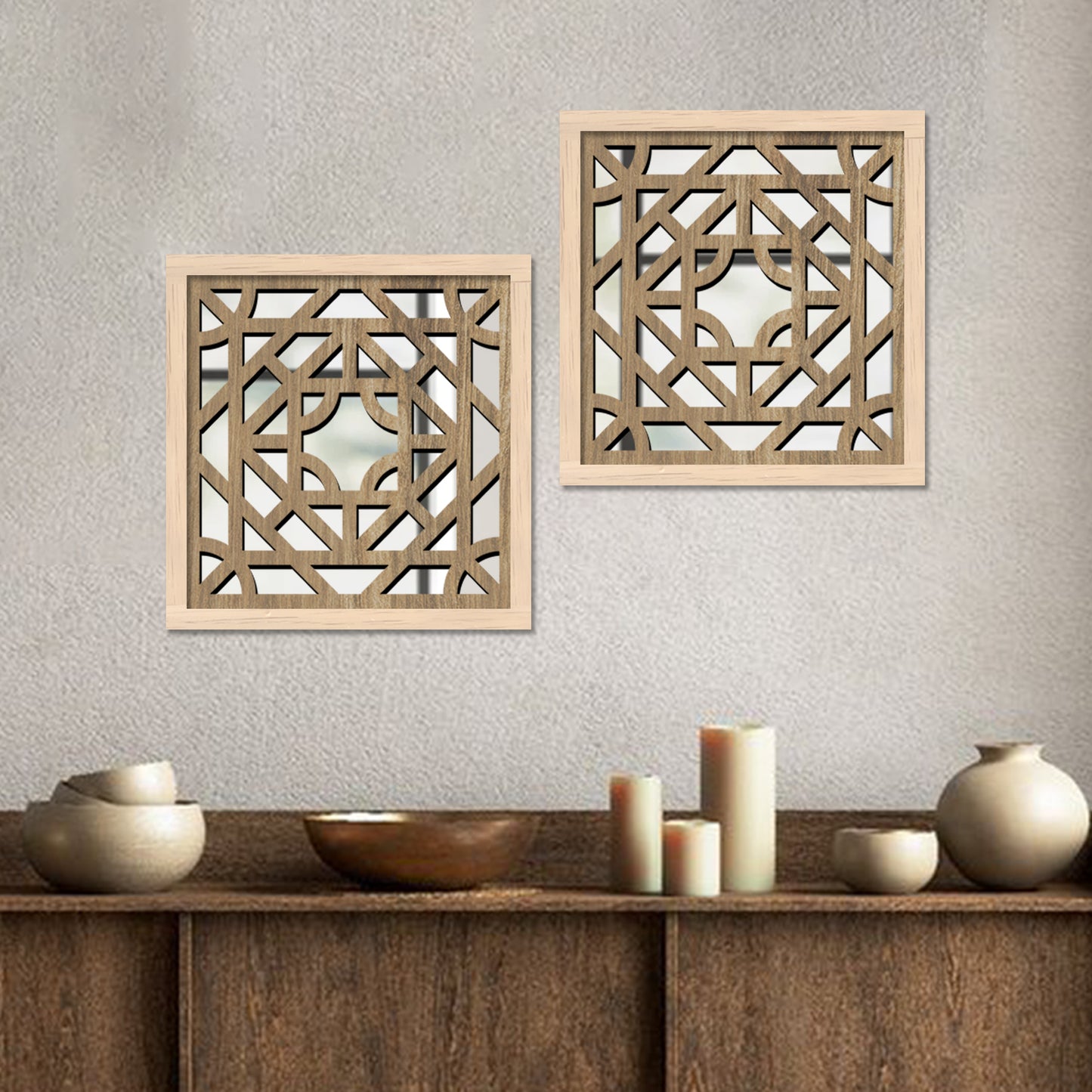 Decorative Mirror Wooden Wall Hanging for Home Decor - Wooden Jharokha Frames Mirror