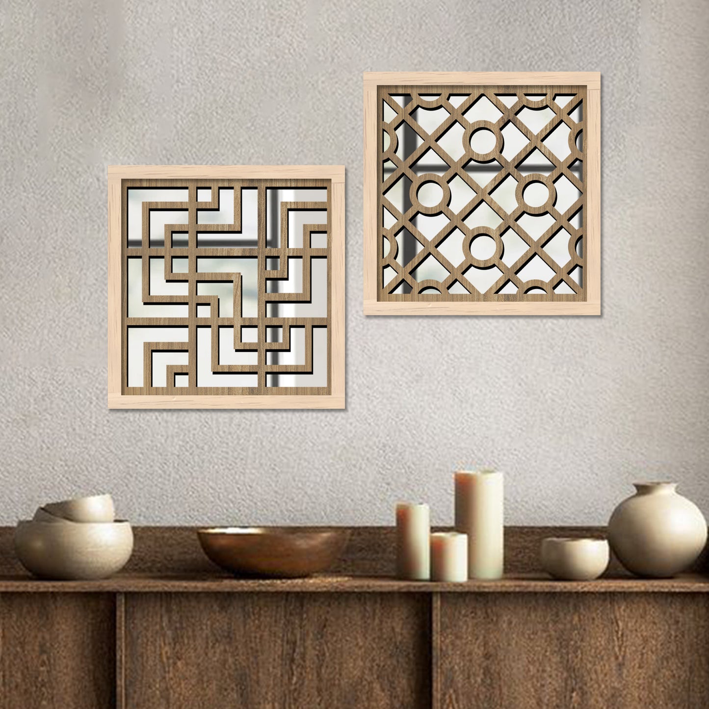 Decorative Mirror Wooden Wall Hanging for Home Decor - Wooden Jharokha Frames Mirror