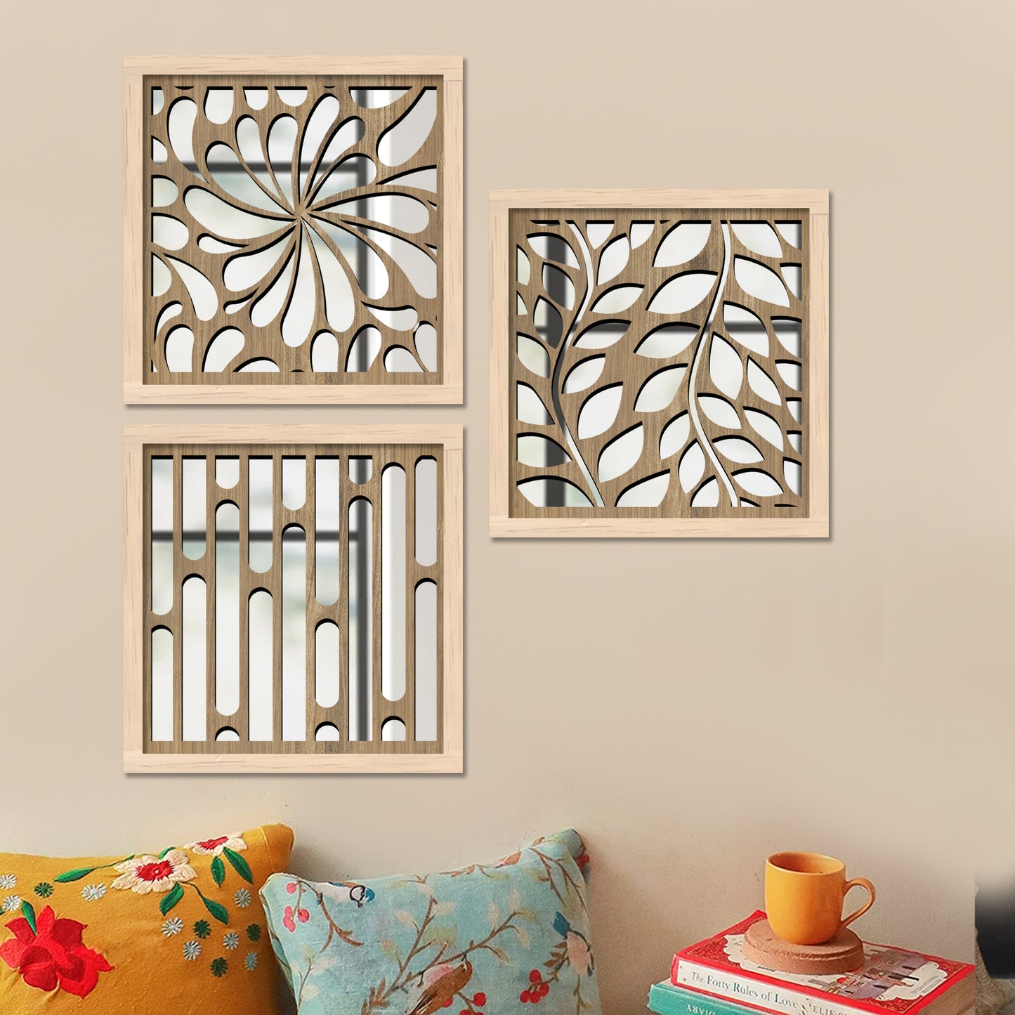 Decorative Mirror Wooden Wall Hanging for Home Decor - Wooden Jharokha Frames Mirror