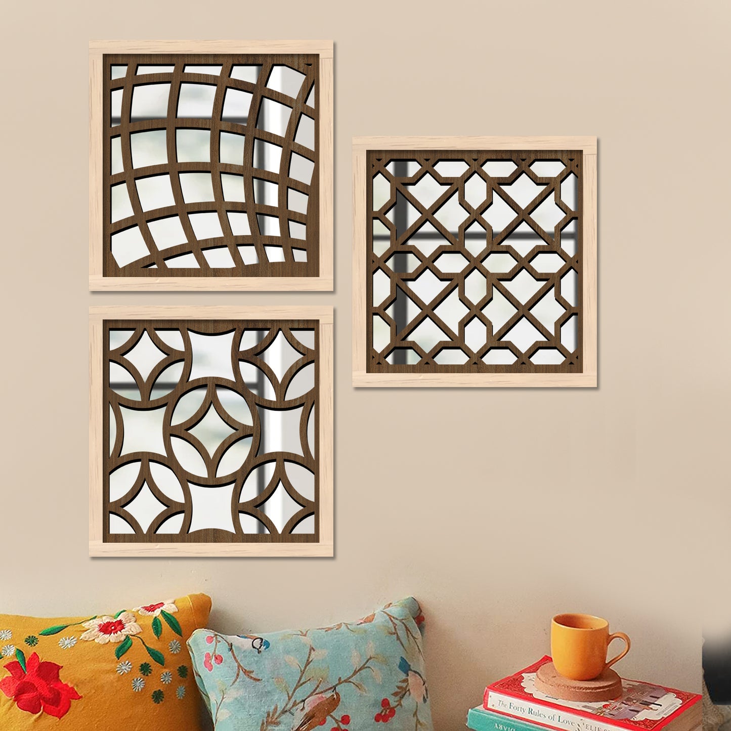 Decorative Mirror Wooden Wall Hanging for Home Decor - Wooden Jharokha Frames Mirror