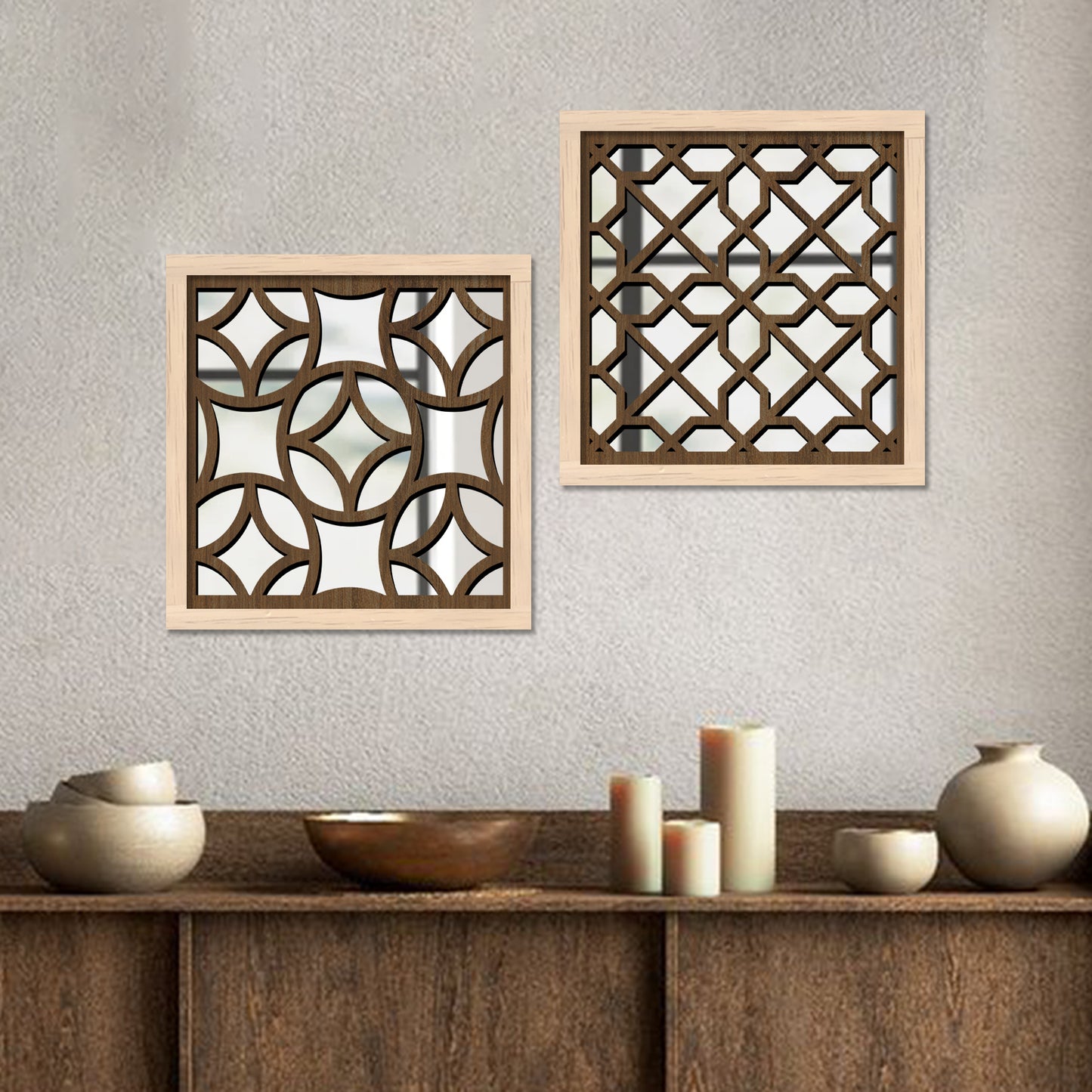 Decorative Mirror Wooden Wall Hanging for Home Decor - Wooden Jharokha Frames Mirror