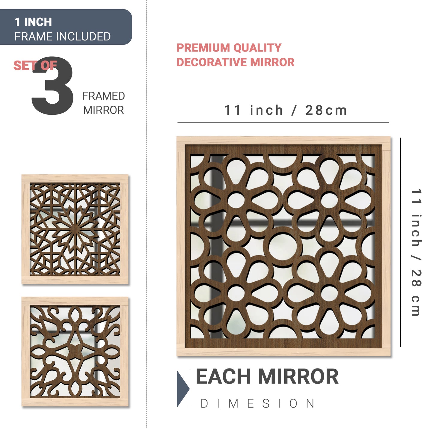 Decorative Mirror Wooden Wall Hanging for Home Decor - Wooden Jharokha Frames Mirror