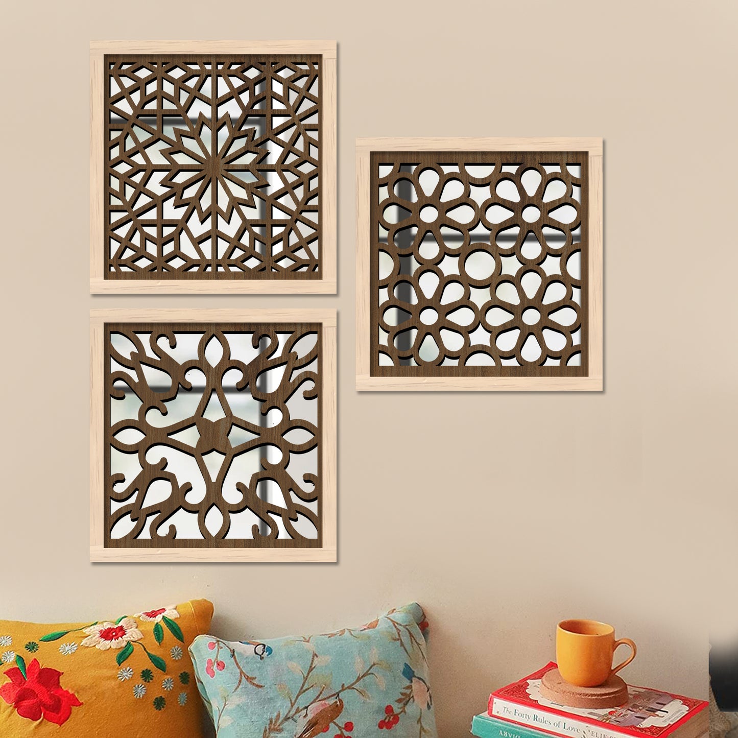Decorative Mirror Wooden Wall Hanging for Home Decor - Wooden Jharokha Frames Mirror