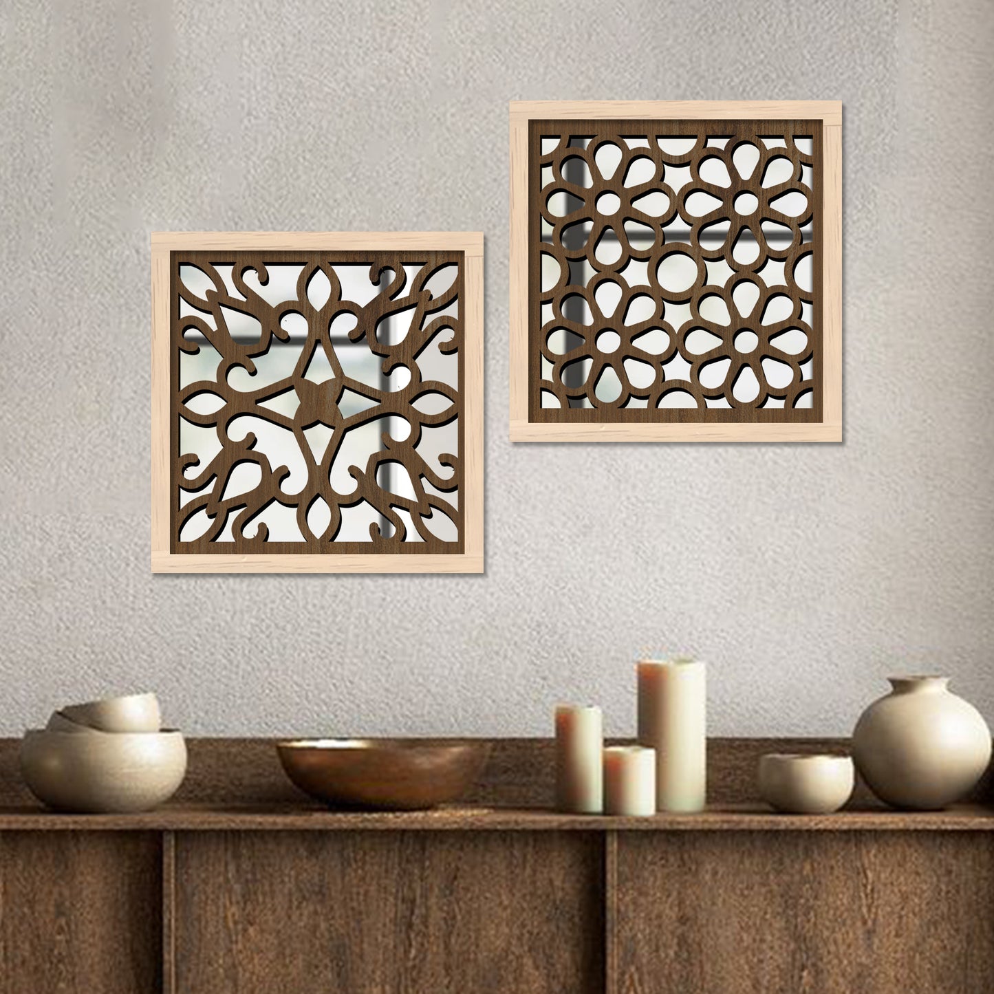 Decorative Mirror Wooden Wall Hanging for Home Decor - Wooden Jharokha Frames Mirror