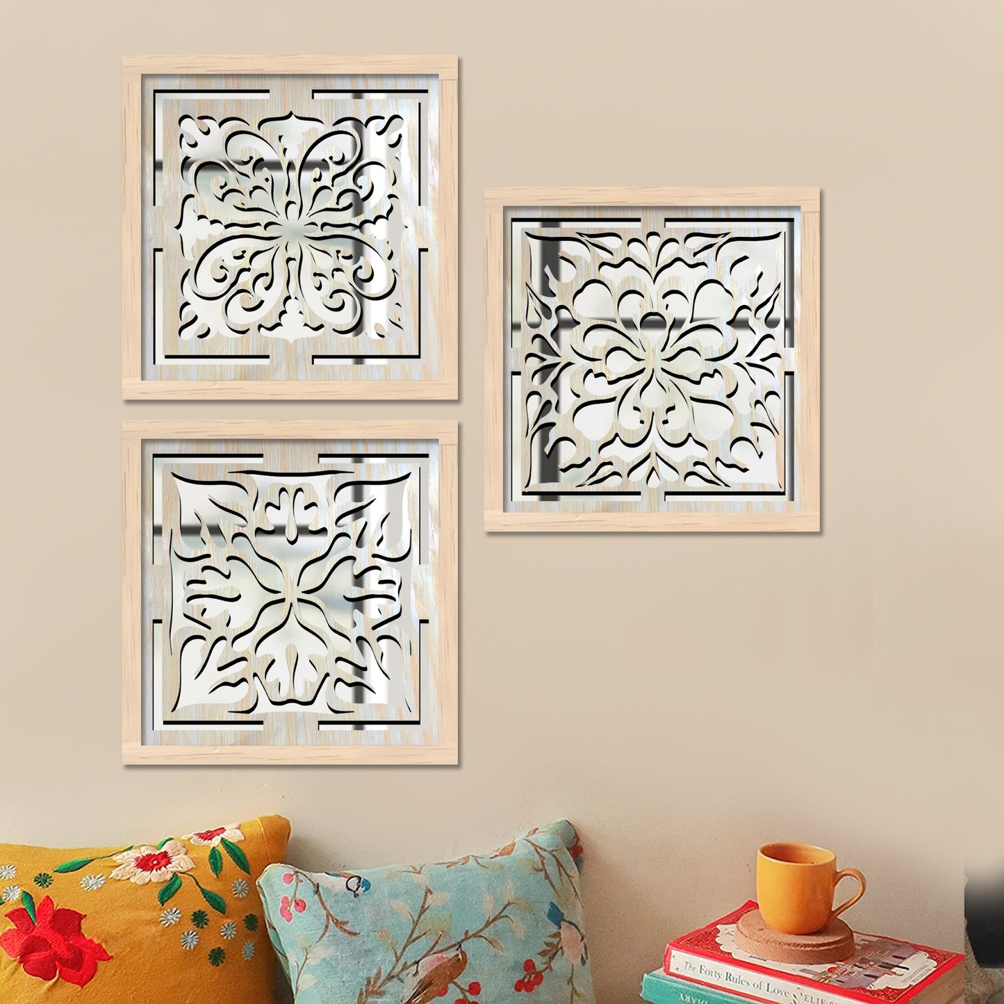 Decorative Mirror Wooden Wall Hanging for Home Decor - Wooden Jharokha Frames Mirror