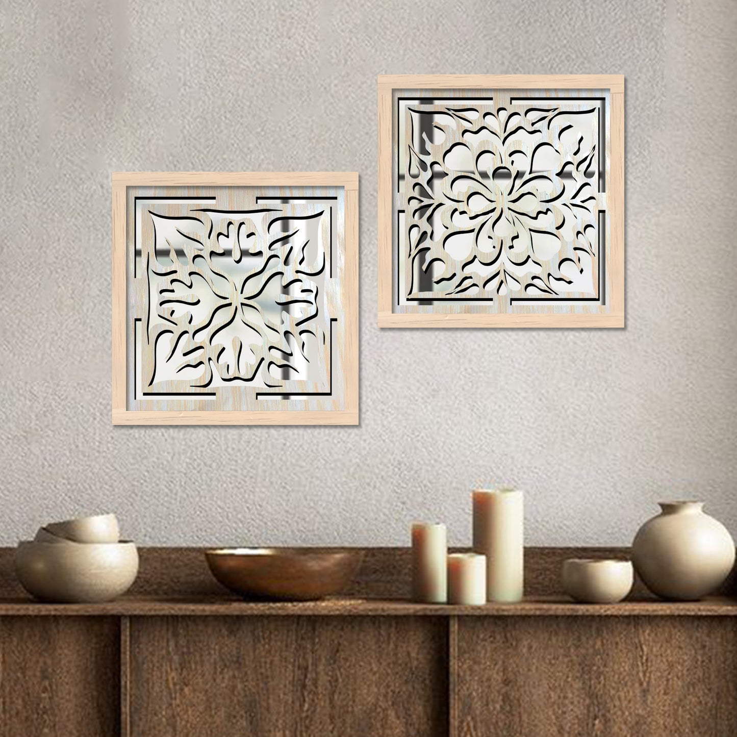 Decorative Mirror Wooden Wall Hanging for Home Decor - Wooden Jharokha Frames Mirror
