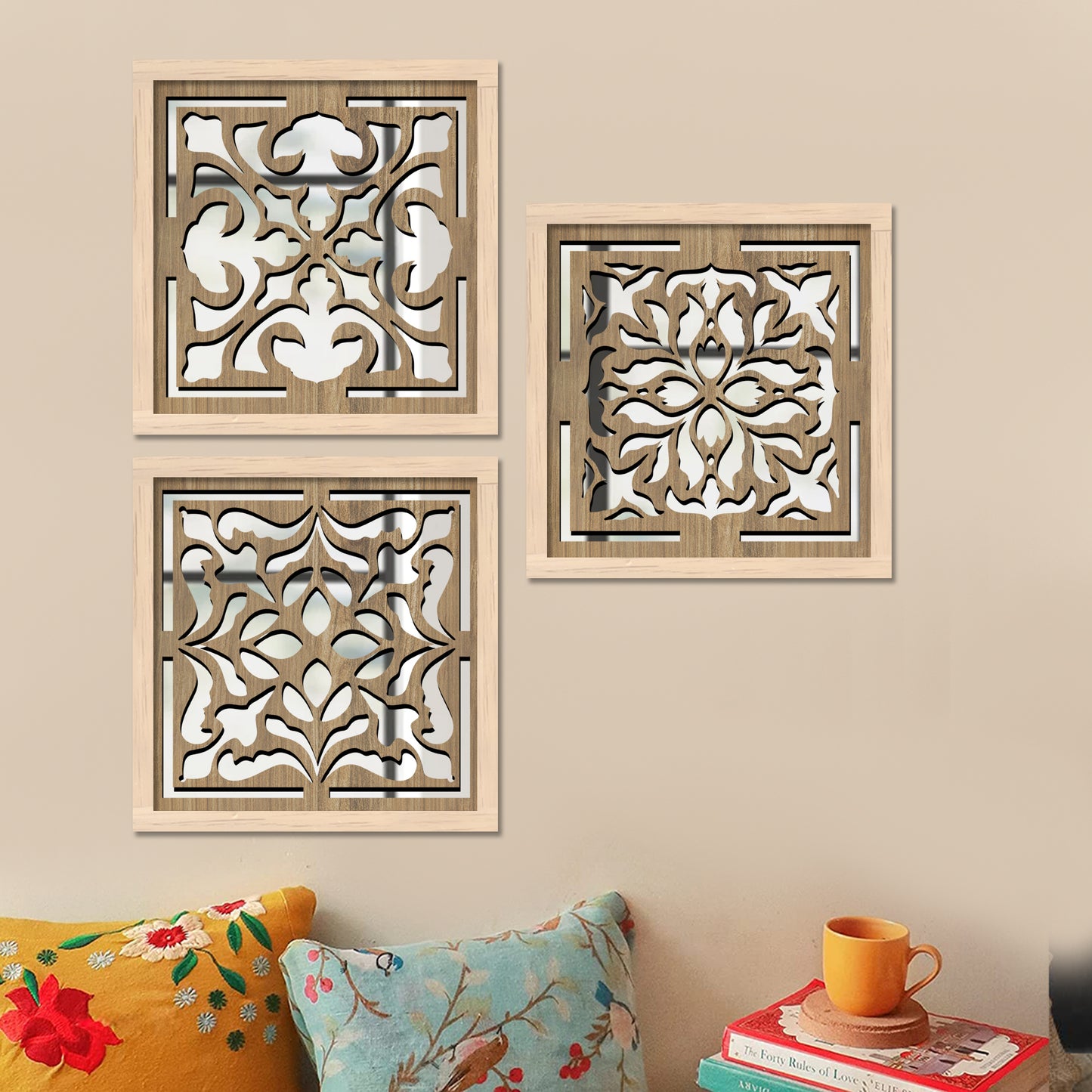 Decorative Mirror Wooden Wall Hanging for Home Decor - Wooden Jharokha Frames Mirror