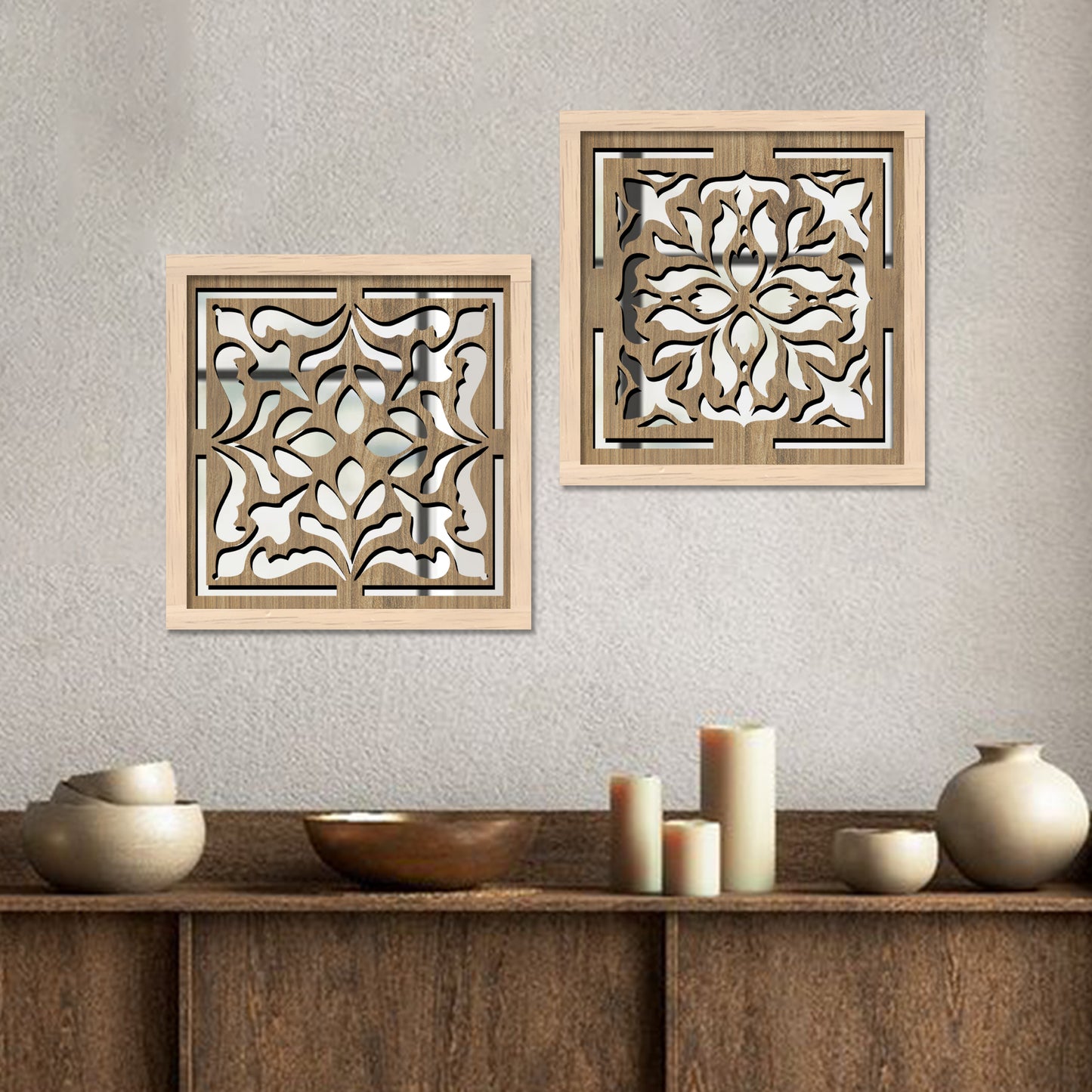 Decorative Mirror Wooden Wall Hanging for Home Decor - Wooden Jharokha Frames Mirror