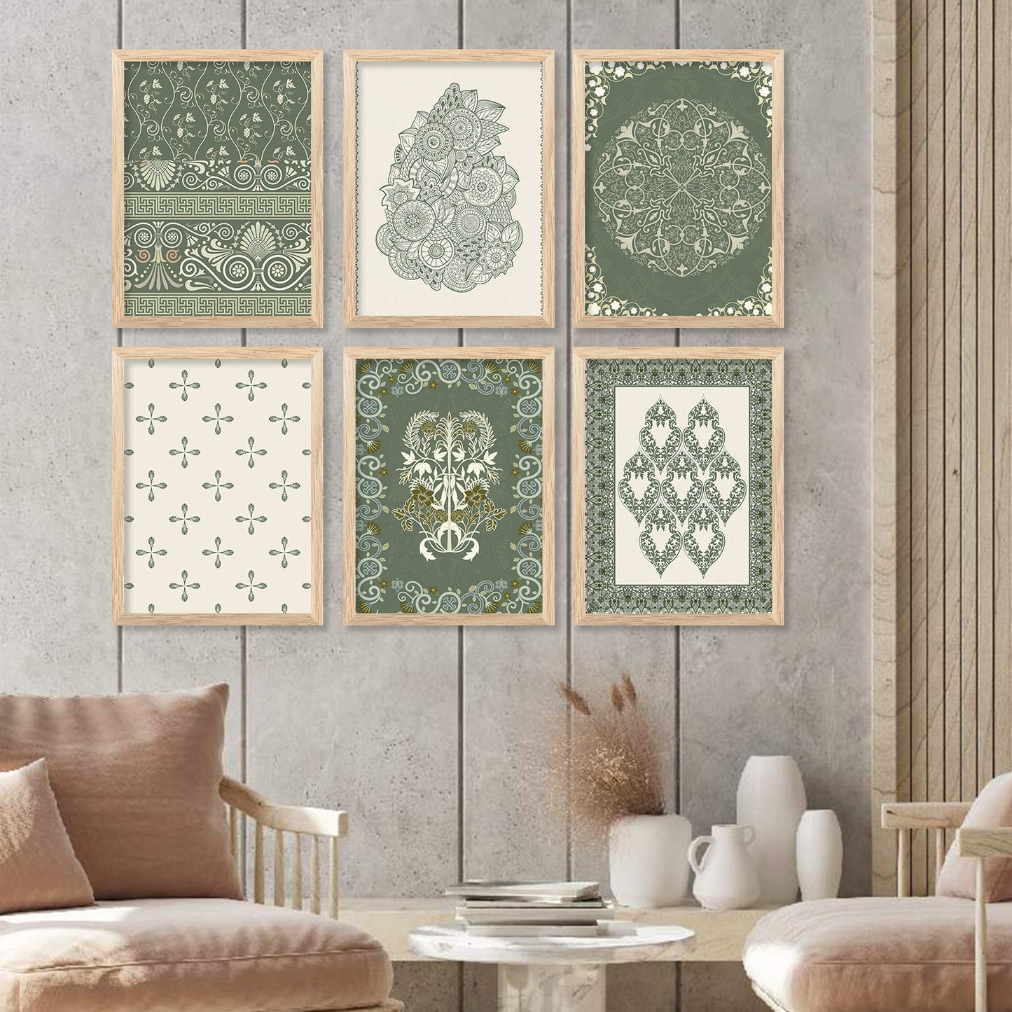 Traditional Indian Madhubani Paintings with Frame for Home Living Room Bedroom and Office Wall Decor Set of 6
