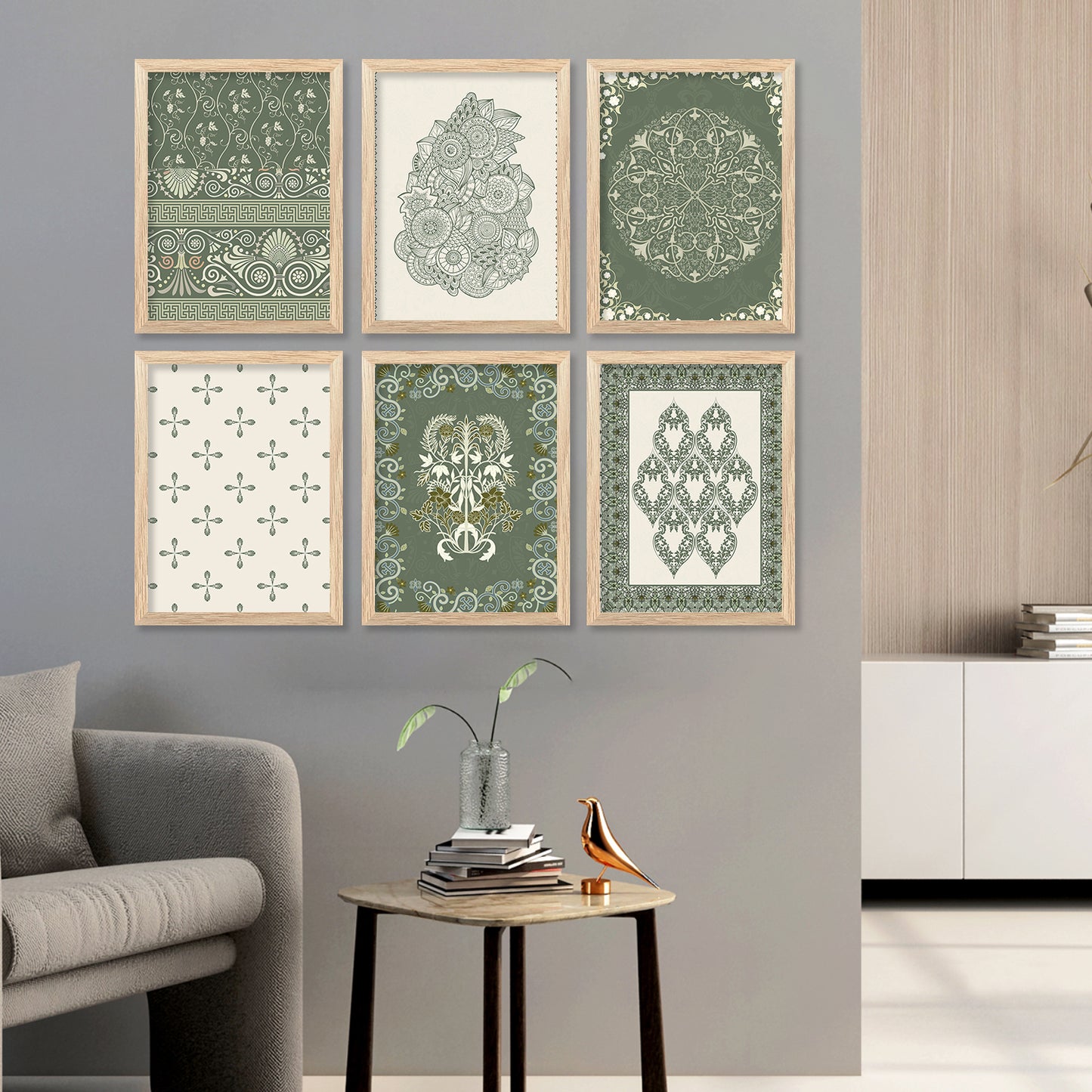 Traditional Indian Madhubani Paintings with Frame for Home Living Room Bedroom and Office Wall Decor Set of 6