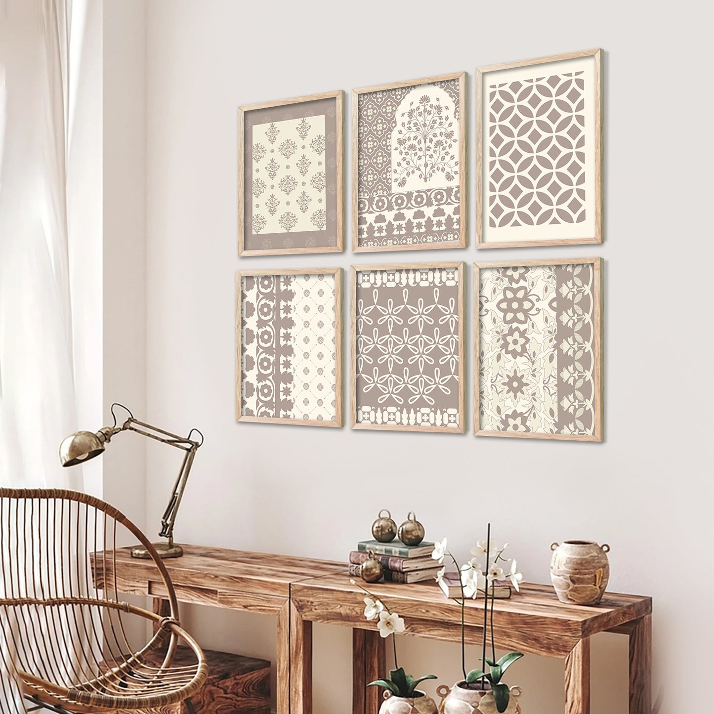 Traditional Indian Madhubani Paintings with Frame for Home Living Room Bedroom and Office Wall Decor Set of 6