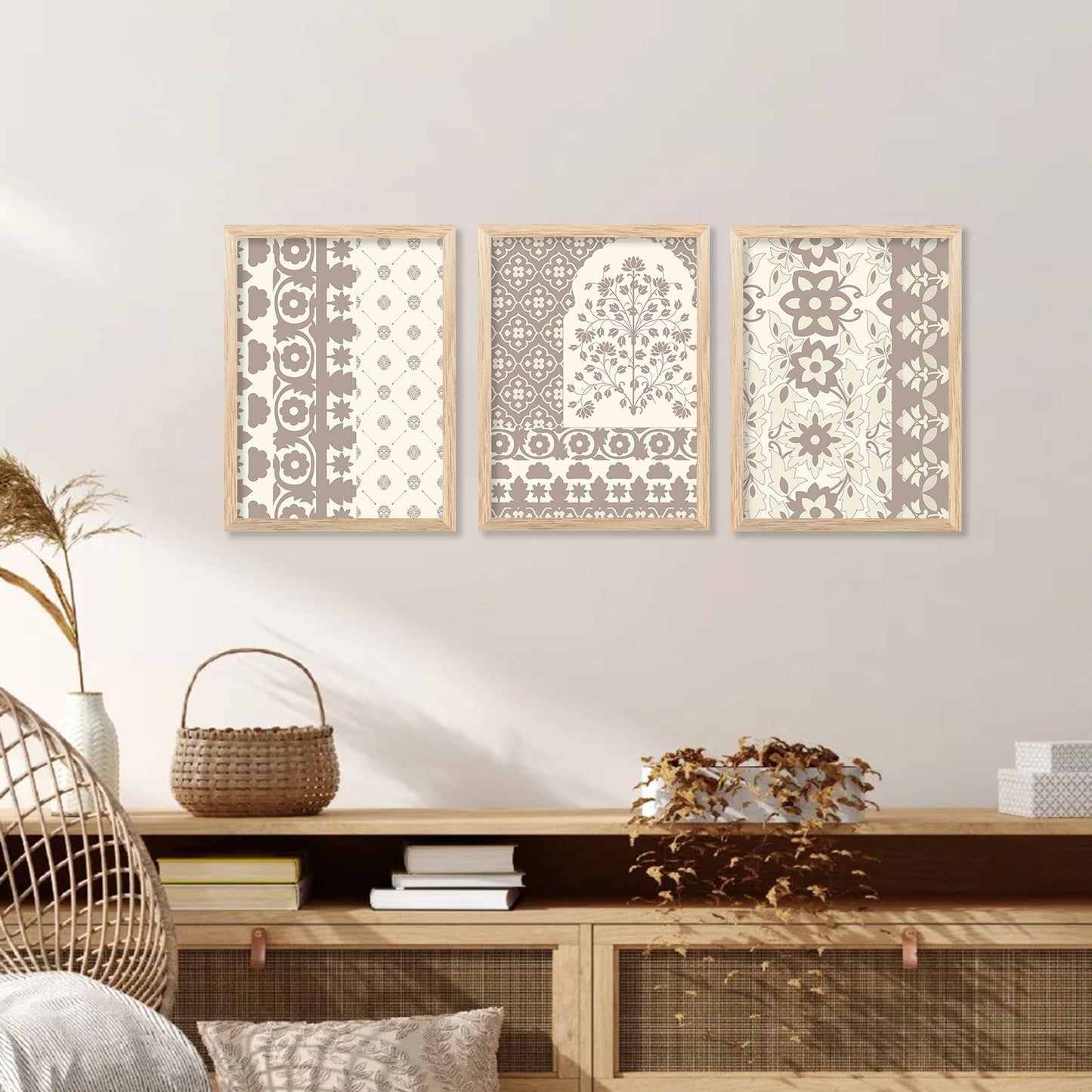 Traditional Indian Madhubani Paintings with Frame for Home Living Room Bedroom and Office Wall Decor Set of 6