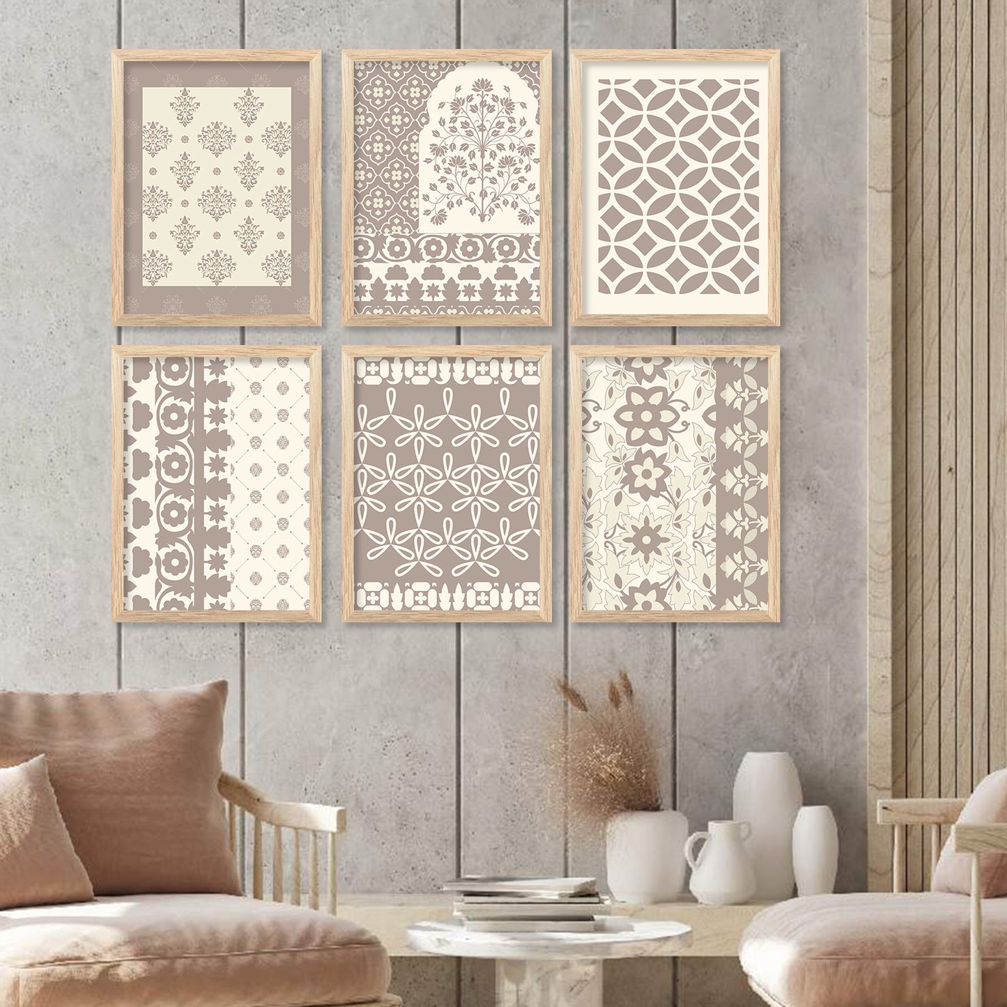 Traditional Indian Madhubani Paintings with Frame for Home Living Room Bedroom and Office Wall Decor Set of 6