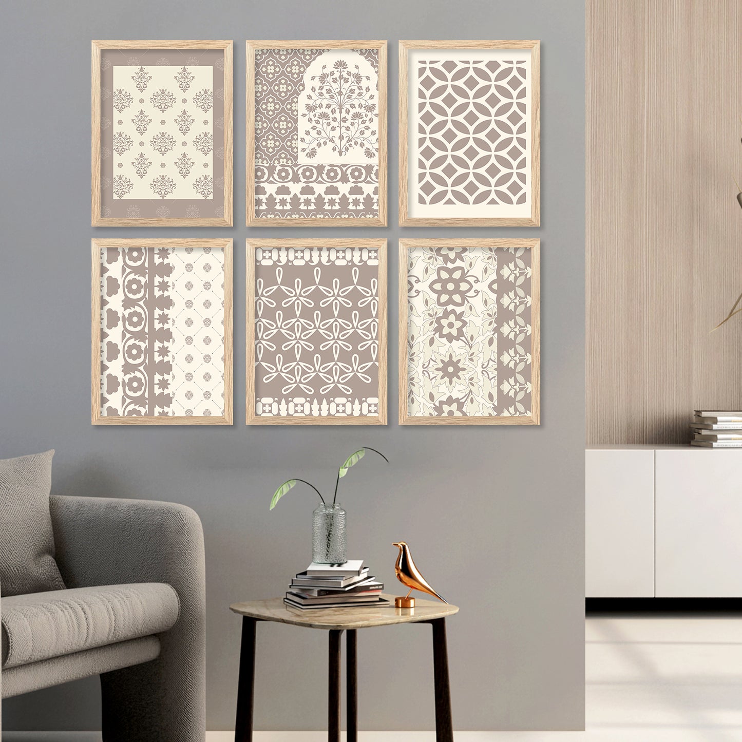 Traditional Indian Madhubani Paintings with Frame for Home Living Room Bedroom and Office Wall Decor Set of 6