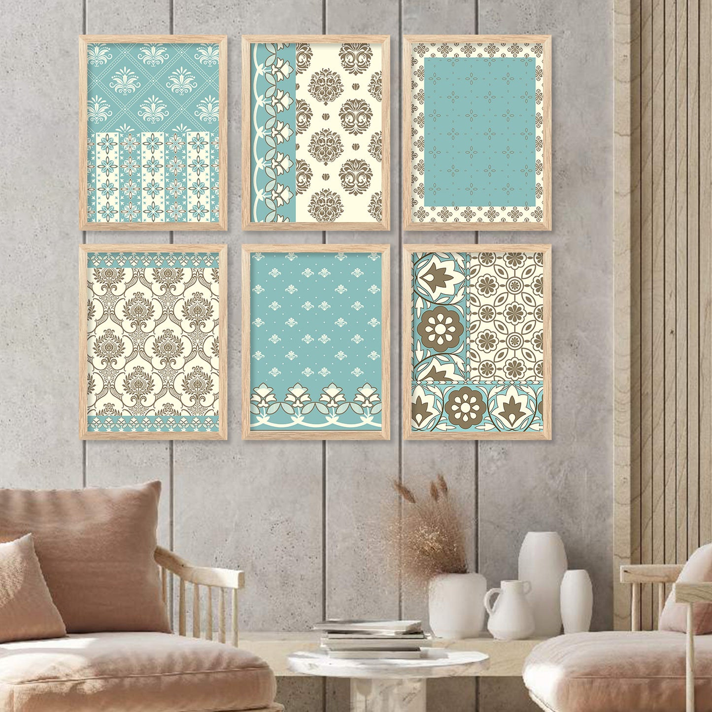 Traditional Indian Madhubani Paintings with Frame for Home Living Room Bedroom and Office Wall Decor Set of 6