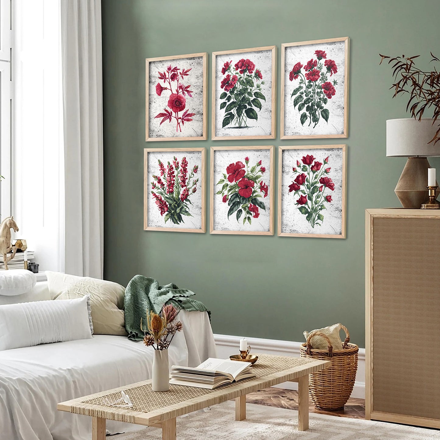 Floral Paintings with Frame for Home Living Room Bedroom and Office Wall Decor Set of 6