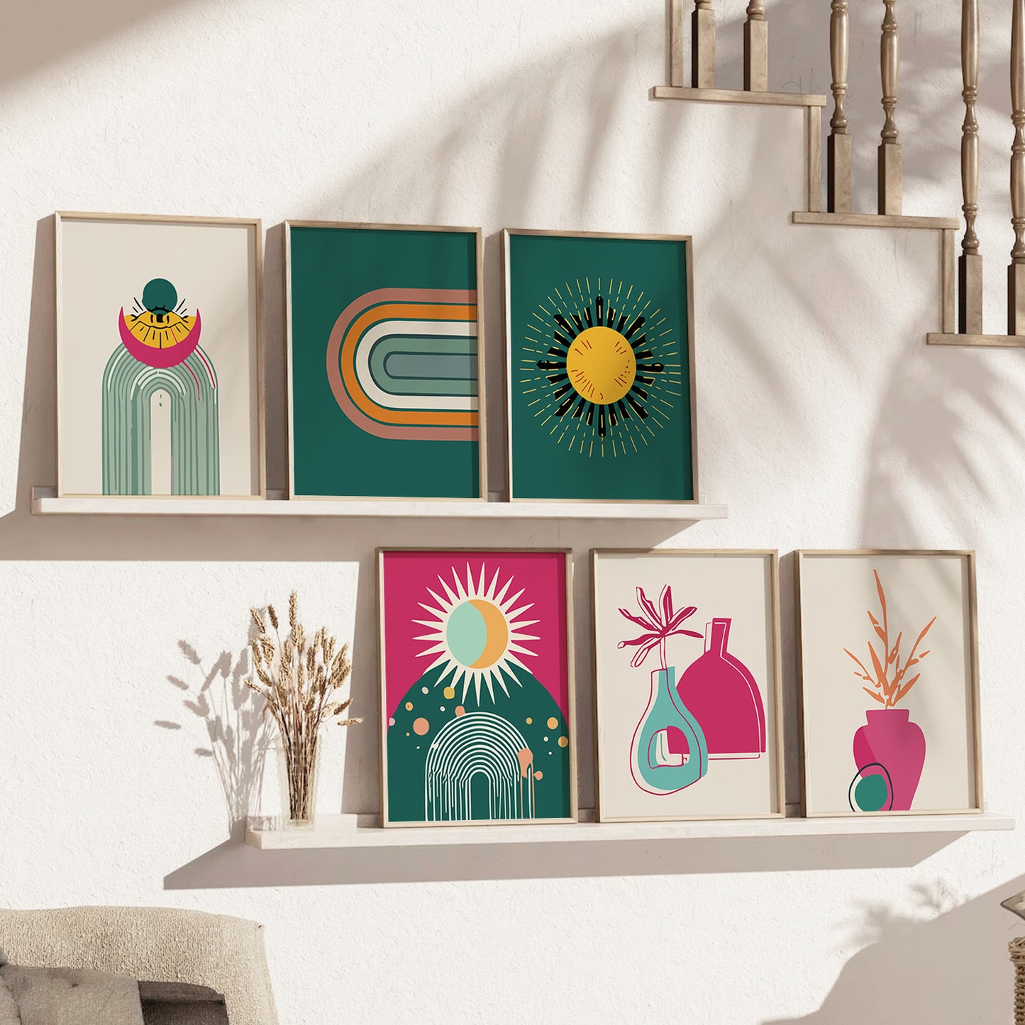 Minimal Boho Art Framed Posters for Home Living Room Bedroom and Office Wall Decor Set of 6