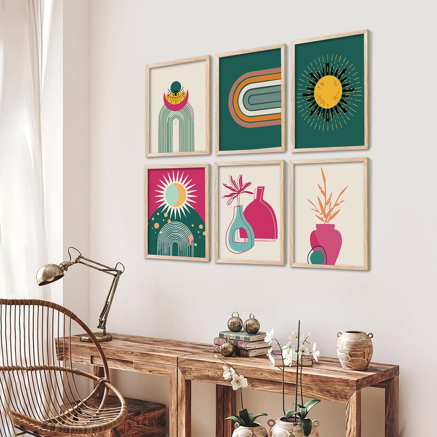 Minimal Boho Art Framed Posters for Home Living Room Bedroom and Office Wall Decor Set of 6