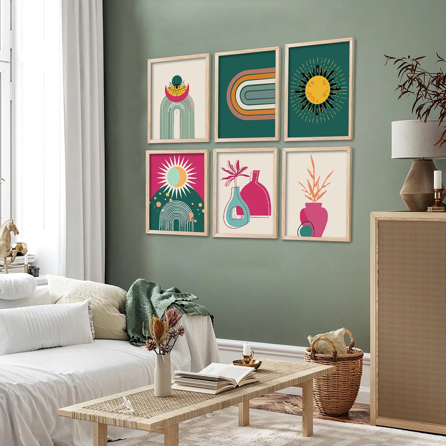 Minimal Boho Art Framed Posters for Home Living Room Bedroom and Office Wall Decor Set of 6