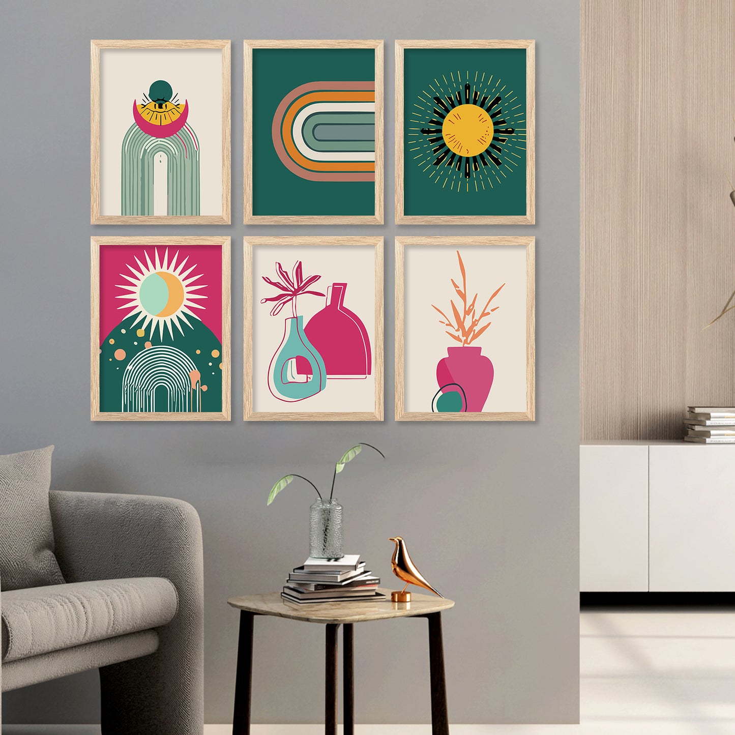 Minimal Boho Art Framed Posters for Home Living Room Bedroom and Office Wall Decor Set of 6