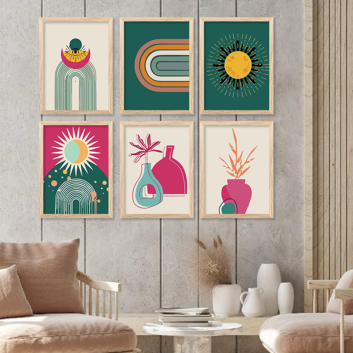 Minimal Boho Art Framed Posters for Home Living Room Bedroom and Office Wall Decor Set of 6