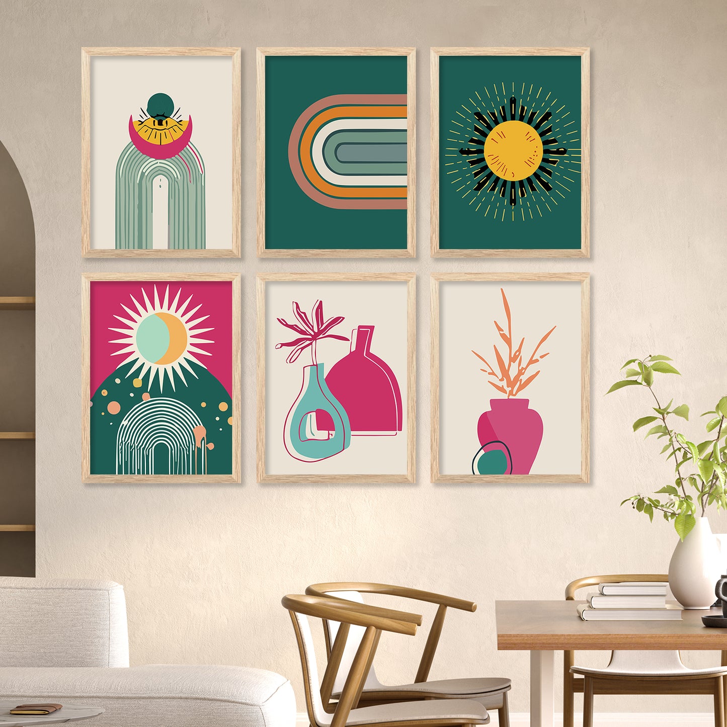 Minimal Boho Art Framed Posters for Home Living Room Bedroom and Office Wall Decor Set of 6
