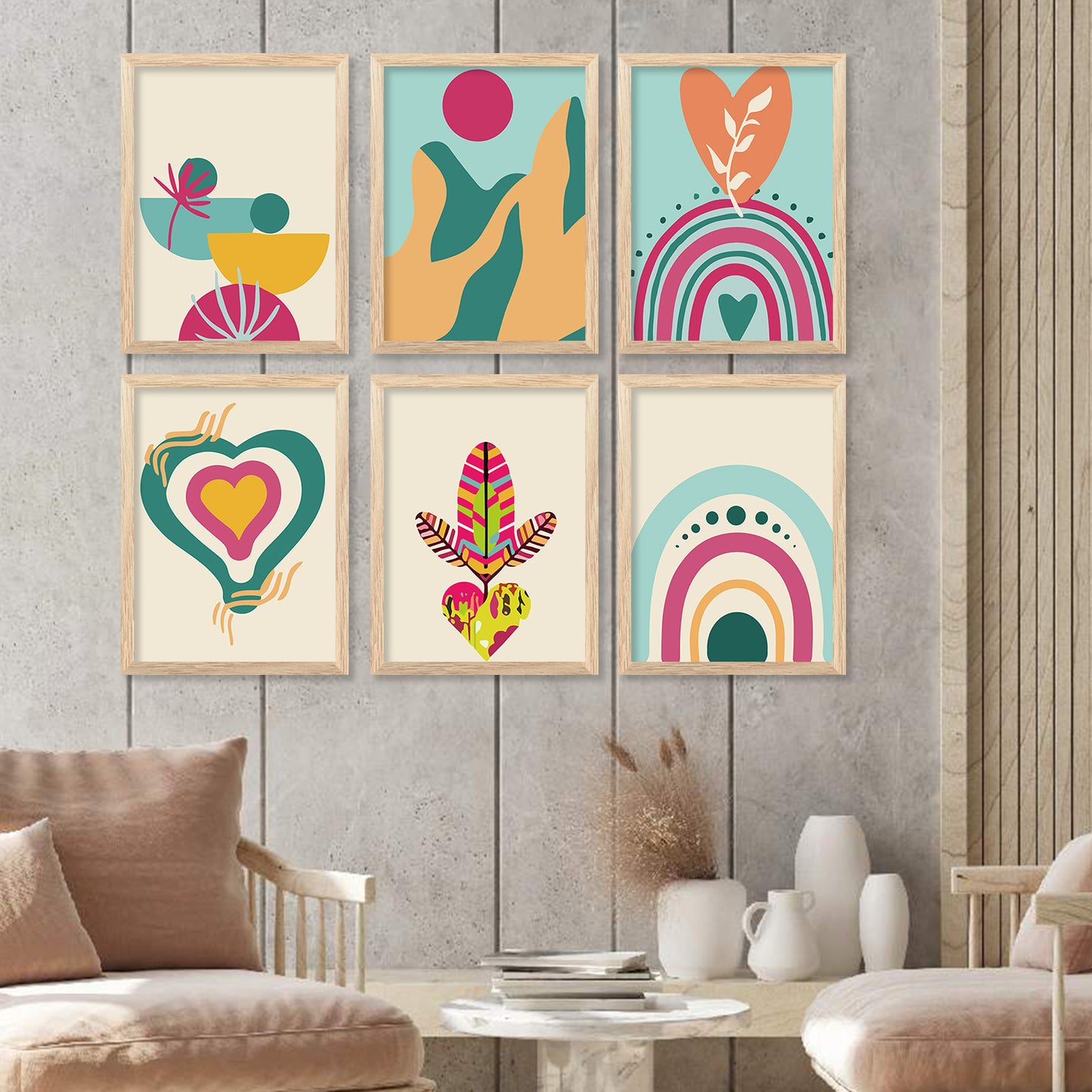 Minimal Boho Art Framed Posters for Home Living Room Bedroom and Office Wall Decor Set of 6