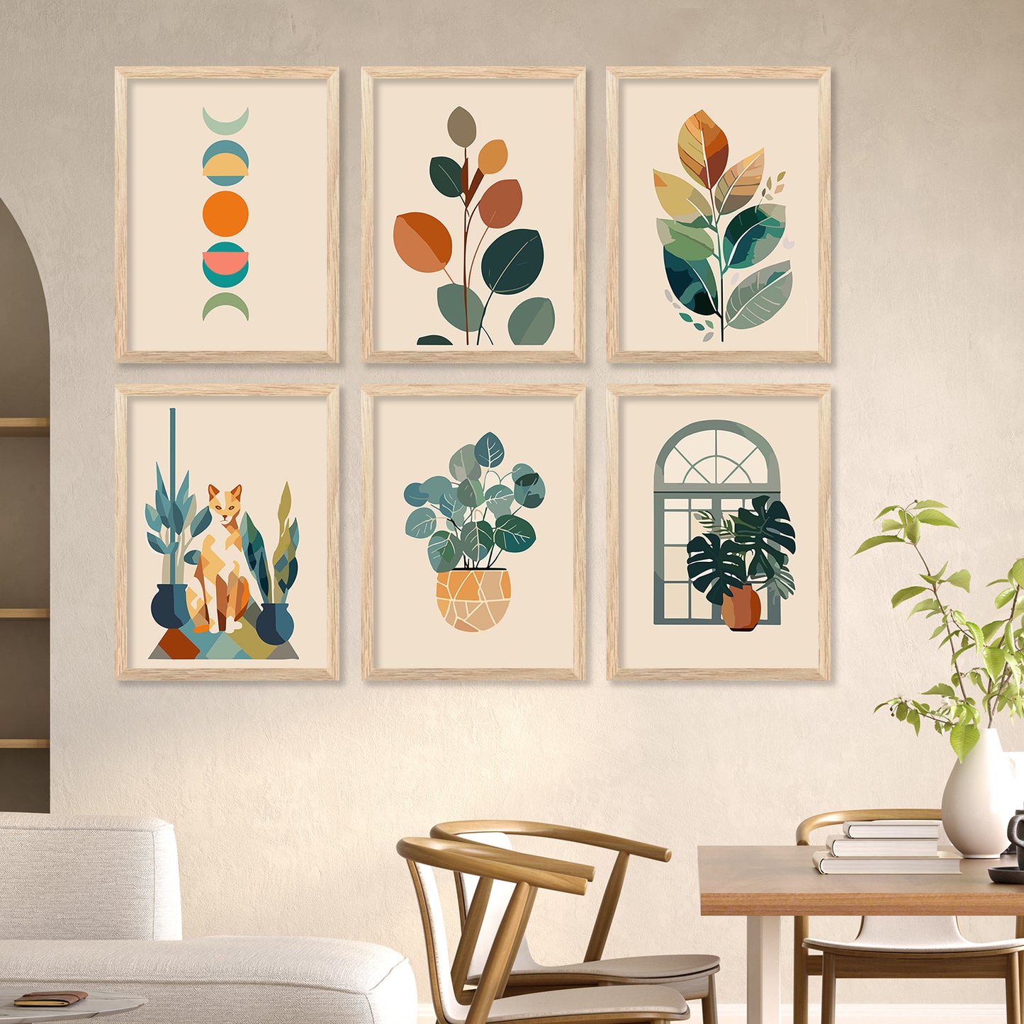 Minimal Boho Art Framed Posters for Home Living Room Bedroom and Office Wall Decor Set of 6