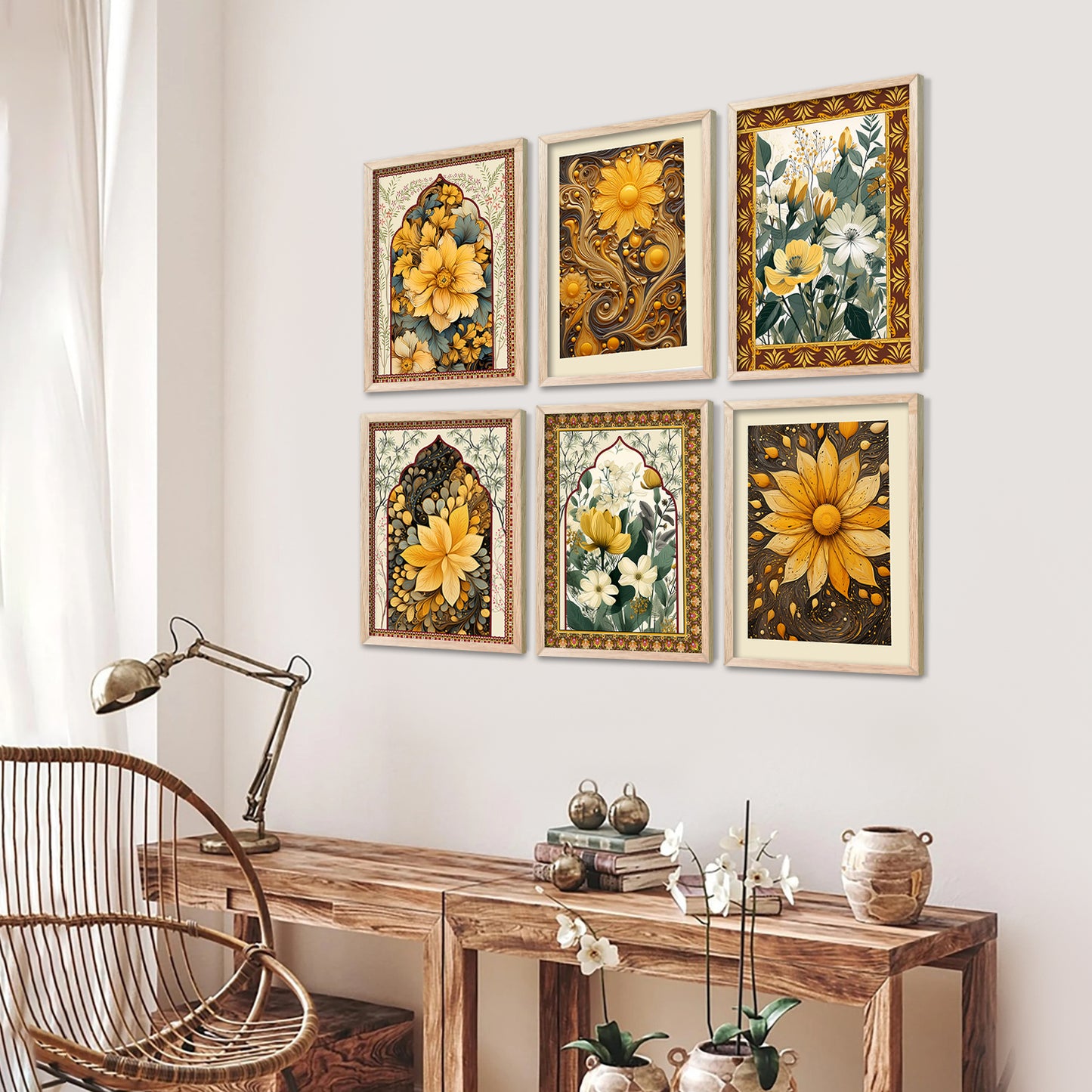 Floral Inspired Elegant Wall Decor Paintings with Frame for Home Living Room Bedroom and Office Wall Decor Set of 6